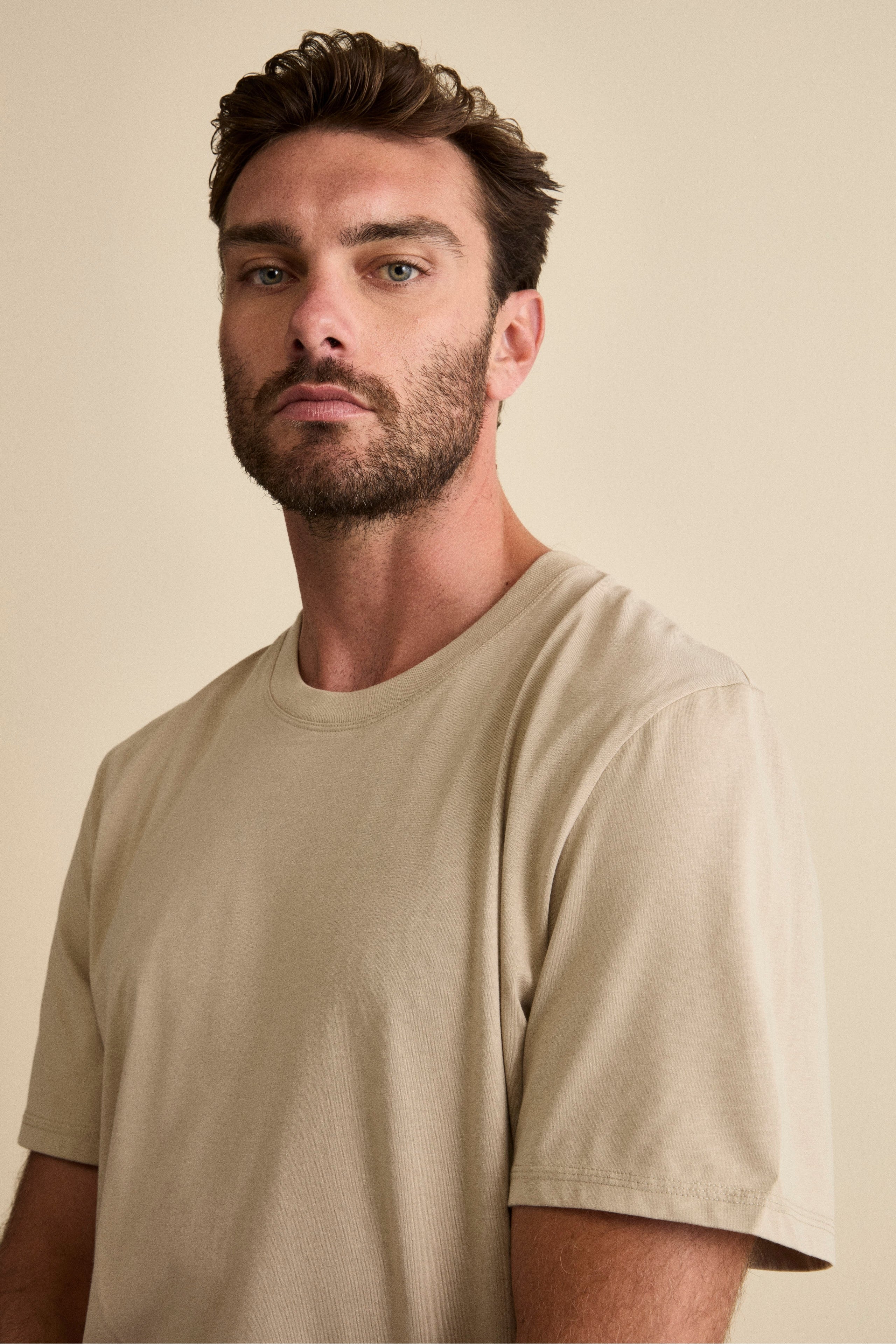 T-Shirt in Misto Cotone e Bambù - SABBIA