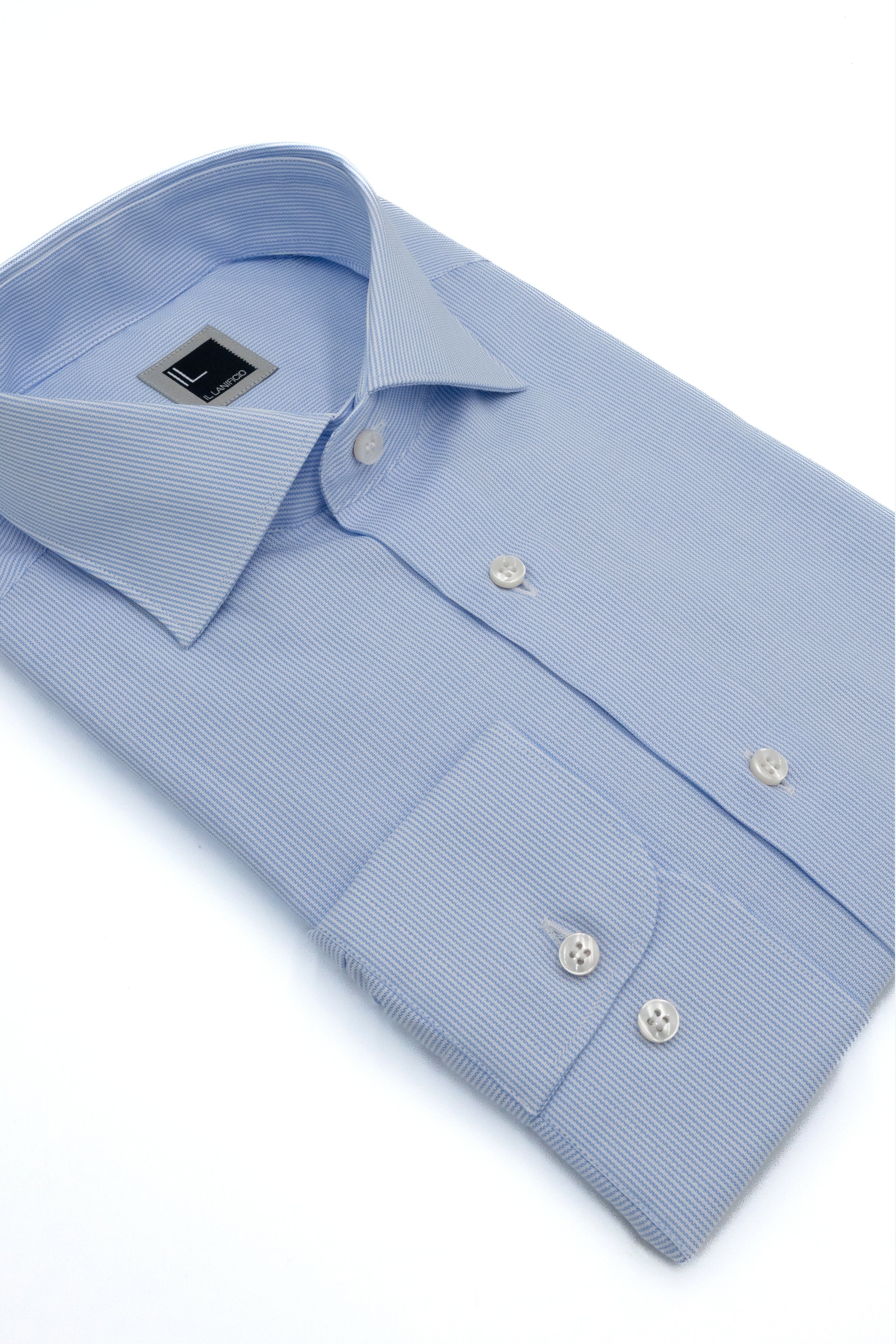 Camicia Regular Fit a Righe con Collo Francese - AZZURRO RIGATO
