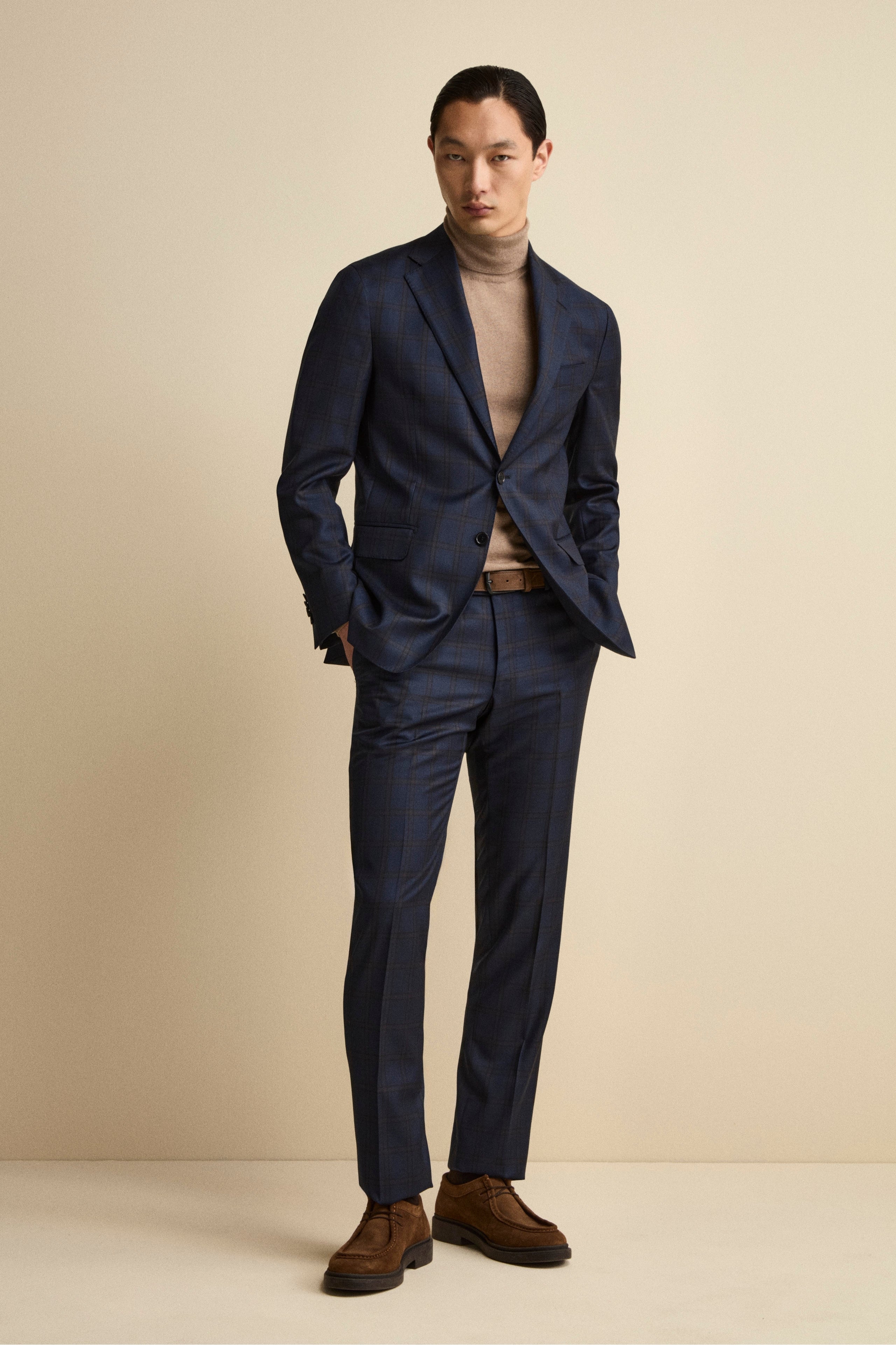 Abito Slim Fit Check Foderato in Lana Vergine - BLU QUADRI