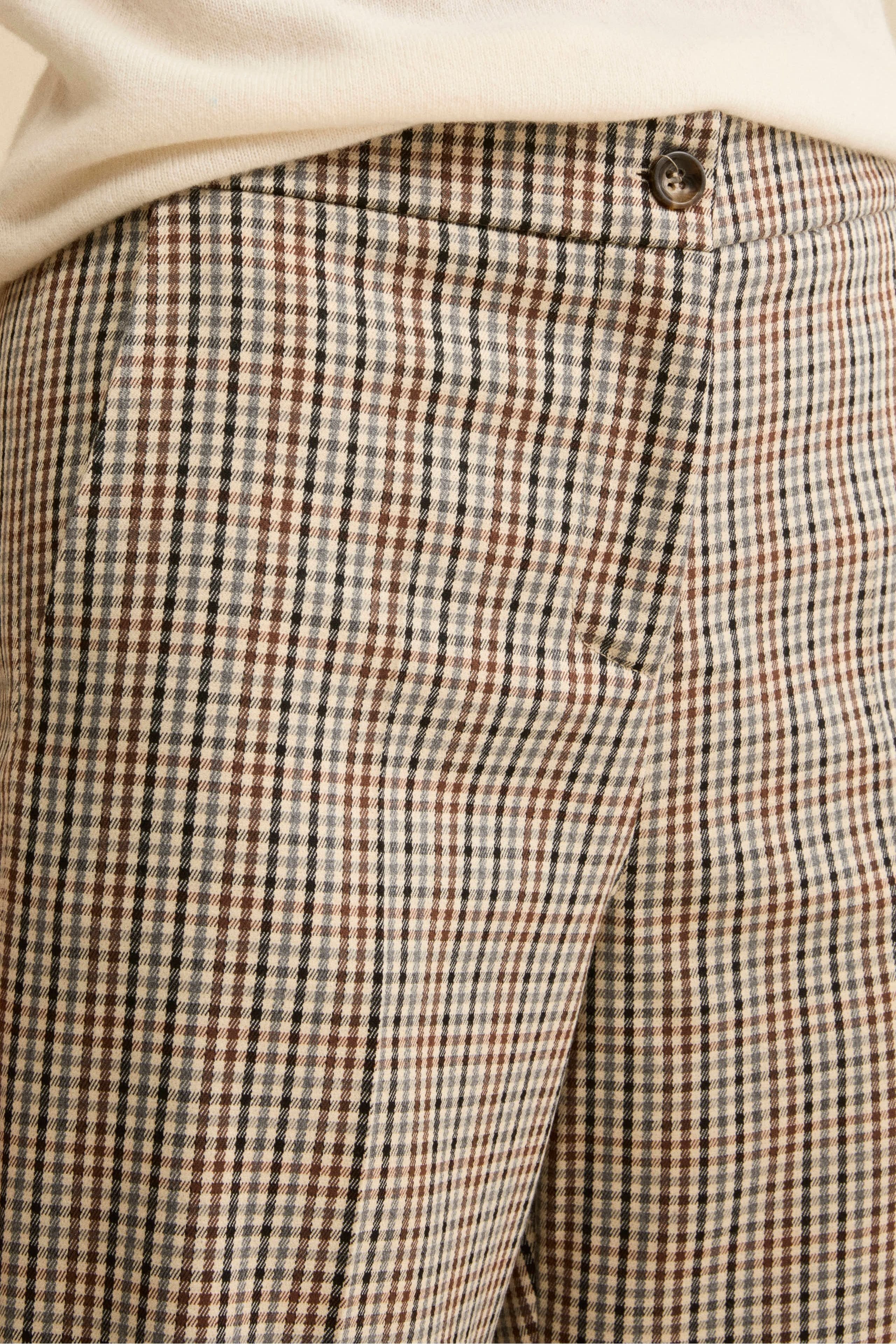 Pantalone Check Straight Fit con Risvolto - BEIGE QUADRI