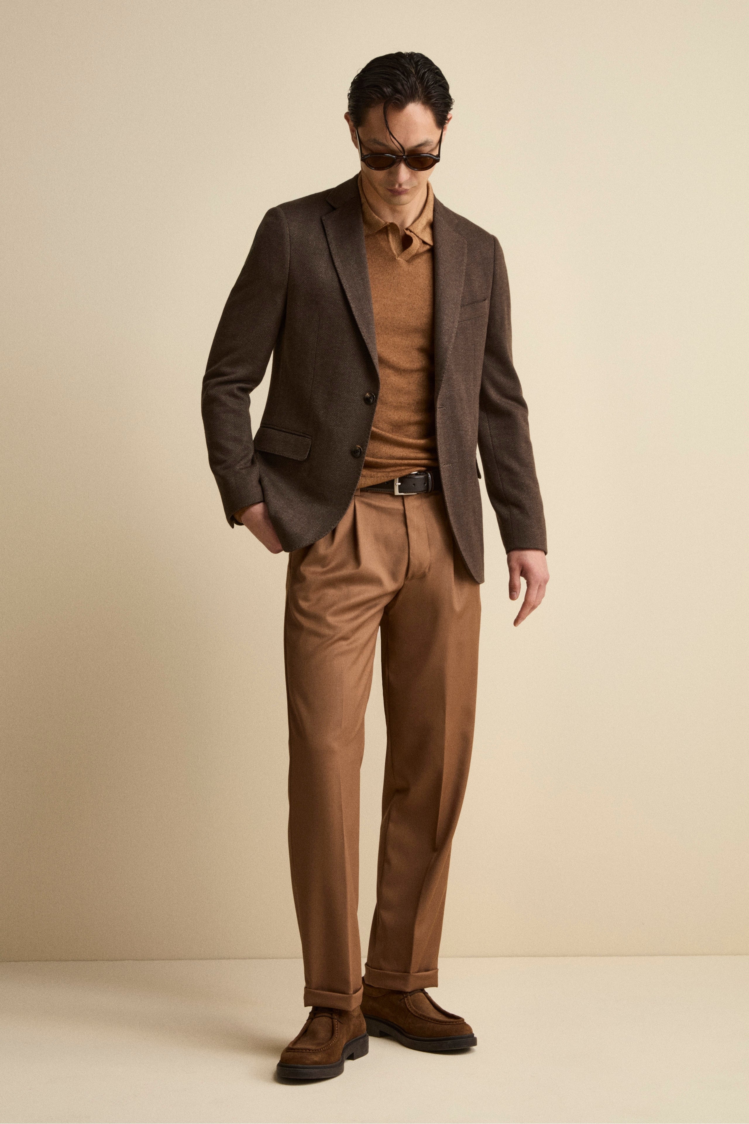 Pantalone Straight in Misto Lana con Pinces e Risvolto - CAPPUCCINO