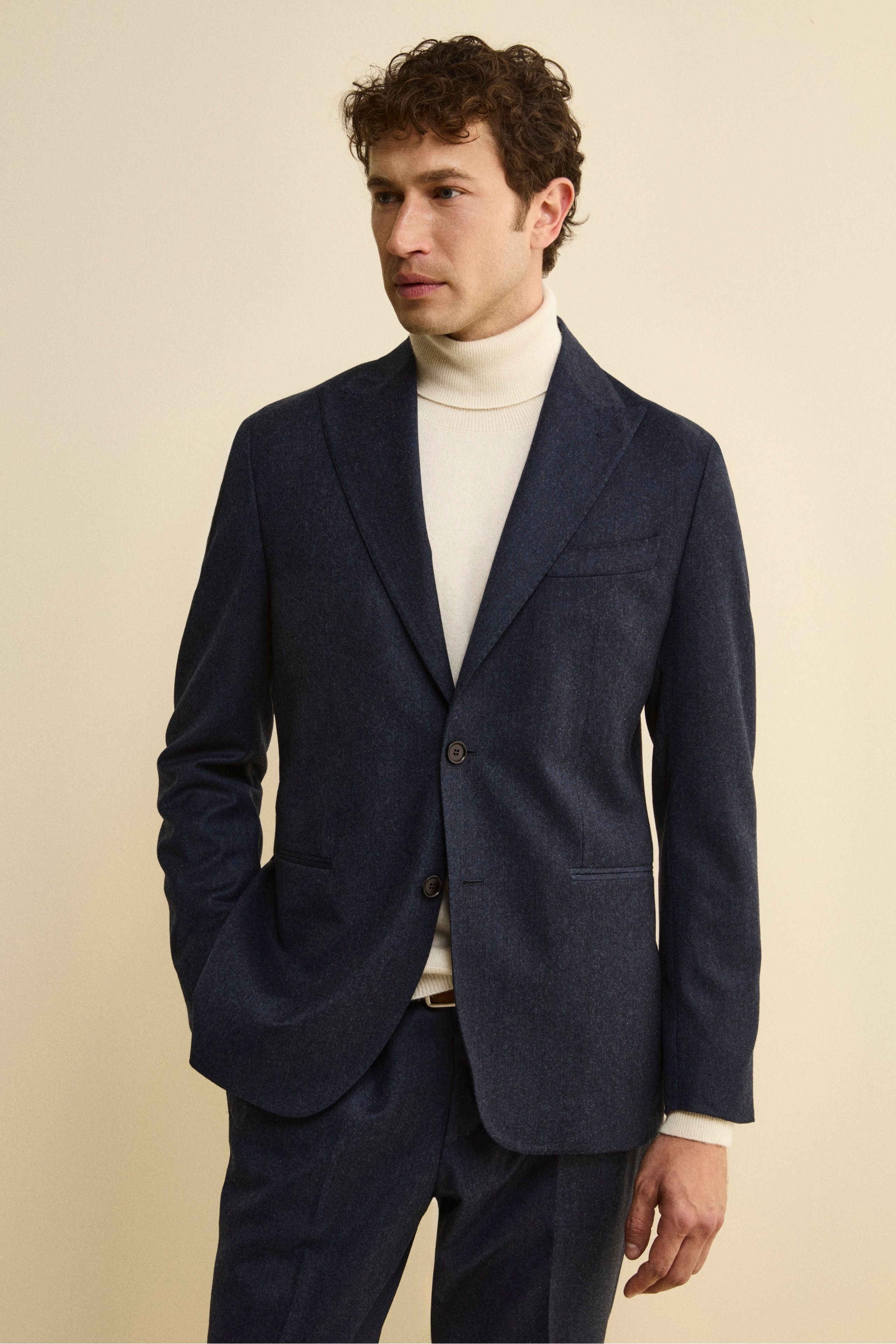 Abito Slim Fit in Misto Cashmere - BLU