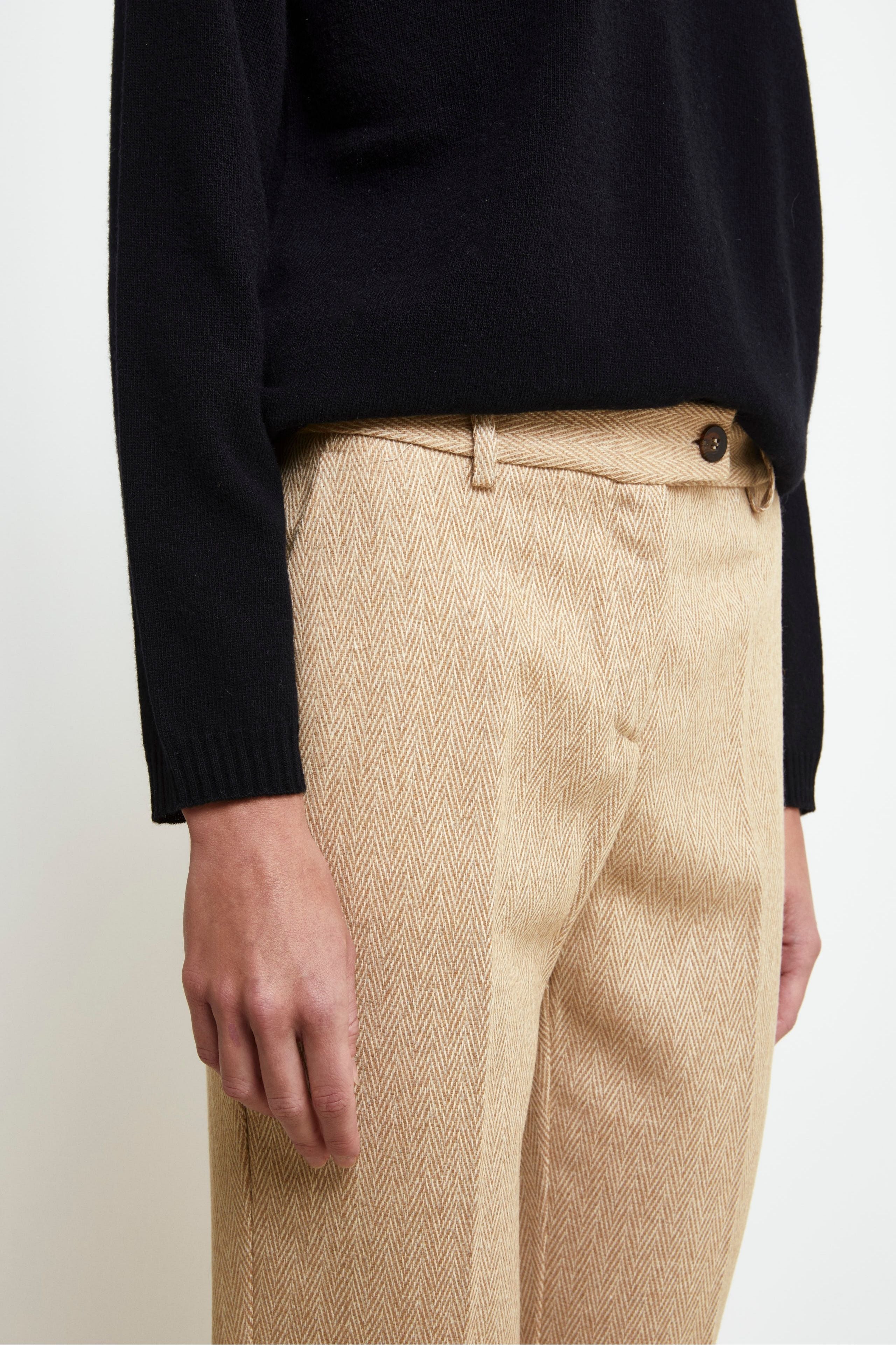 Pantalone Sigaretta in Lana - BEIGE SPIGATO