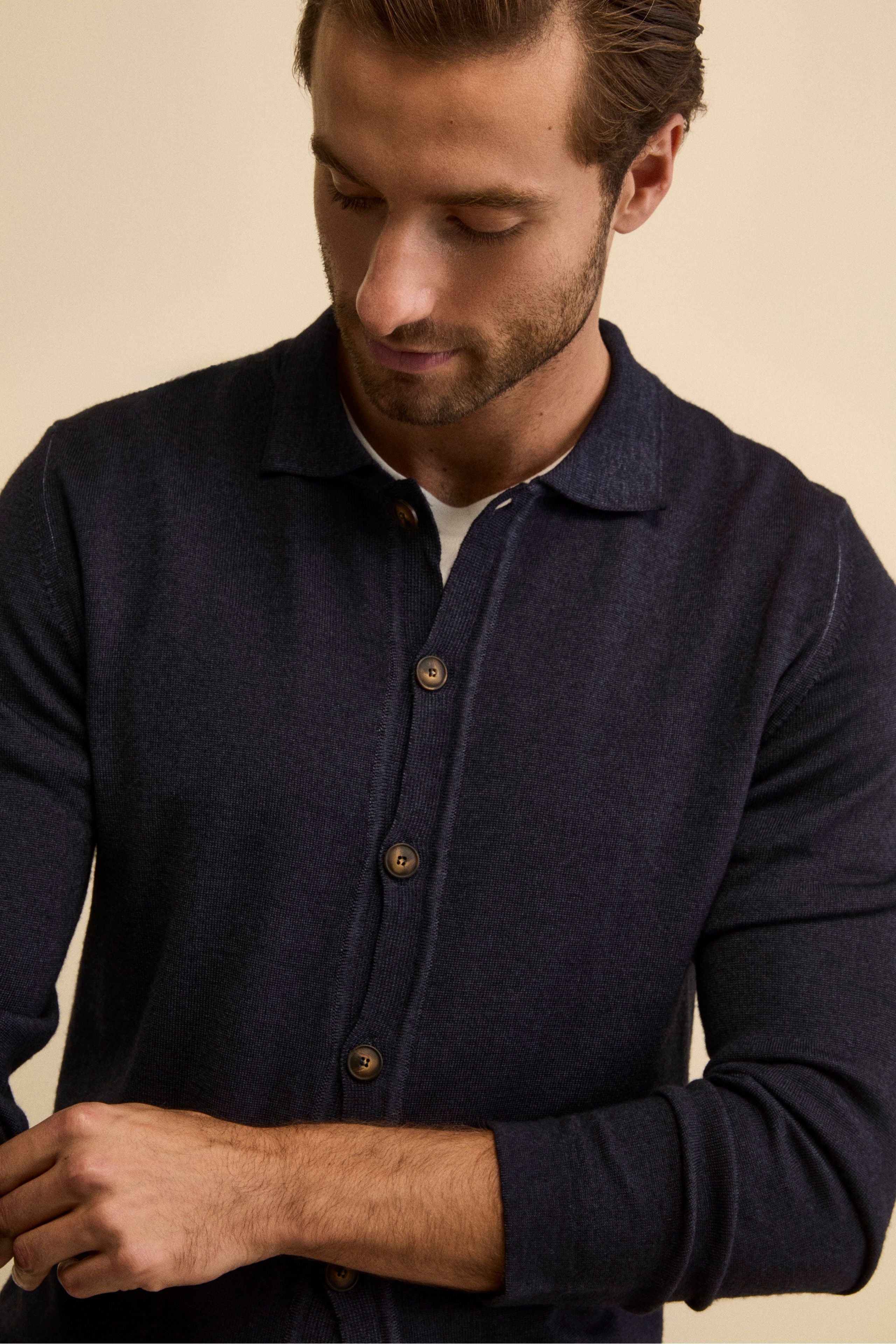 Cardigan Regular Fit in Lana Merino - BLU MARINE