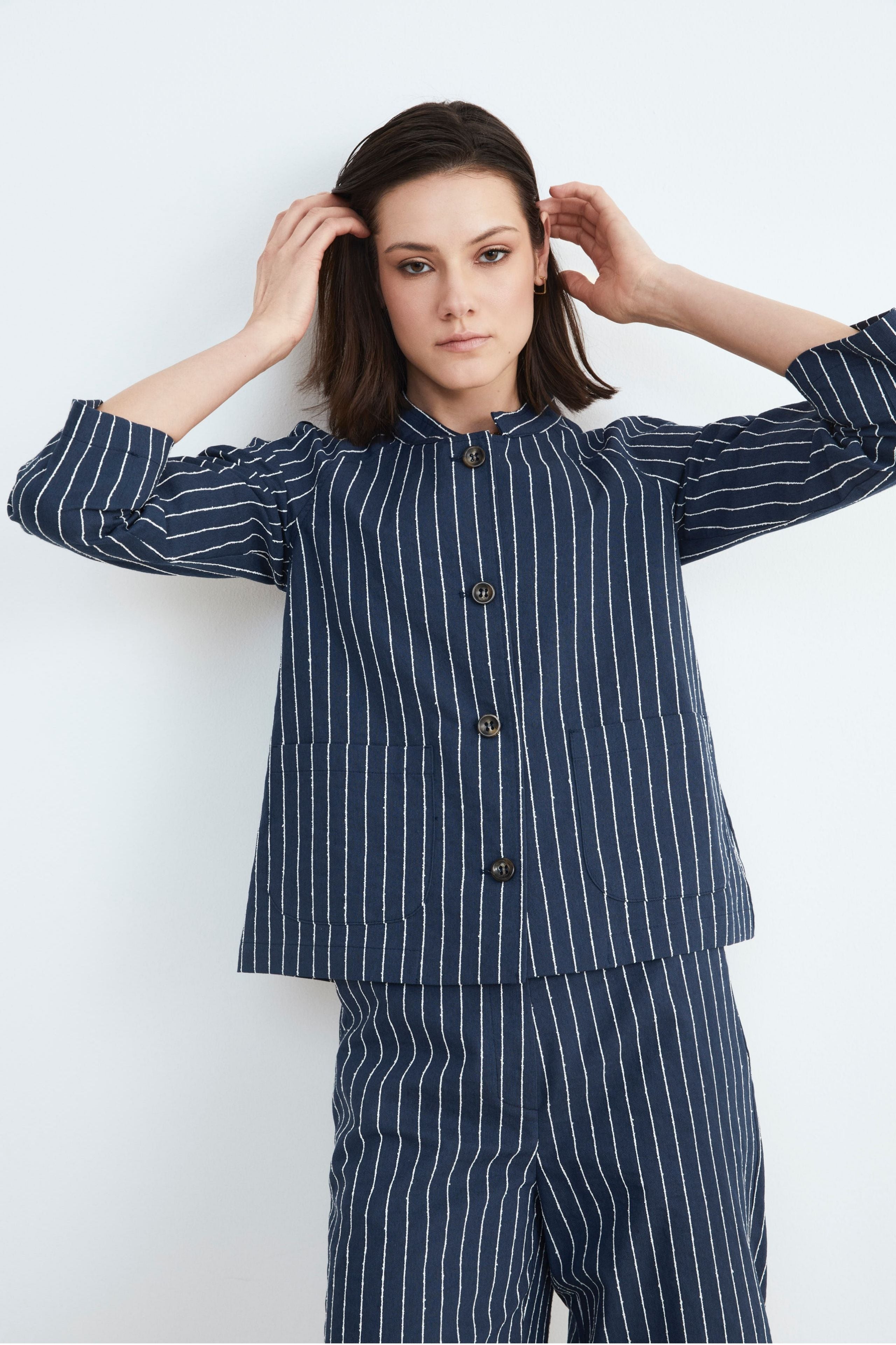 Giacca donna gessata - RIGATO BLU/BEIGE