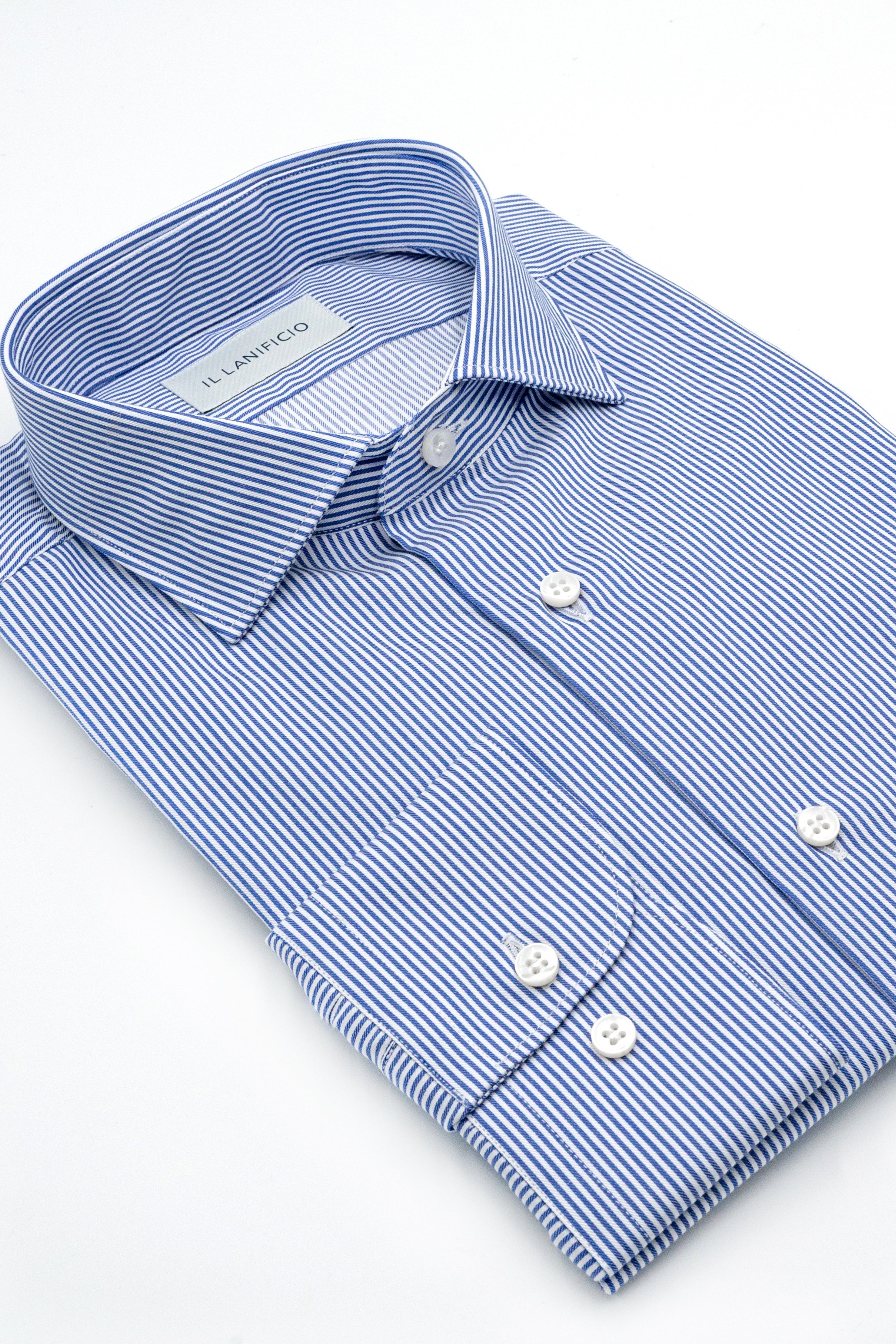 Camicia Fantasia Custom Fit in Twill di Cotone - RIGATO BLU CHIARO