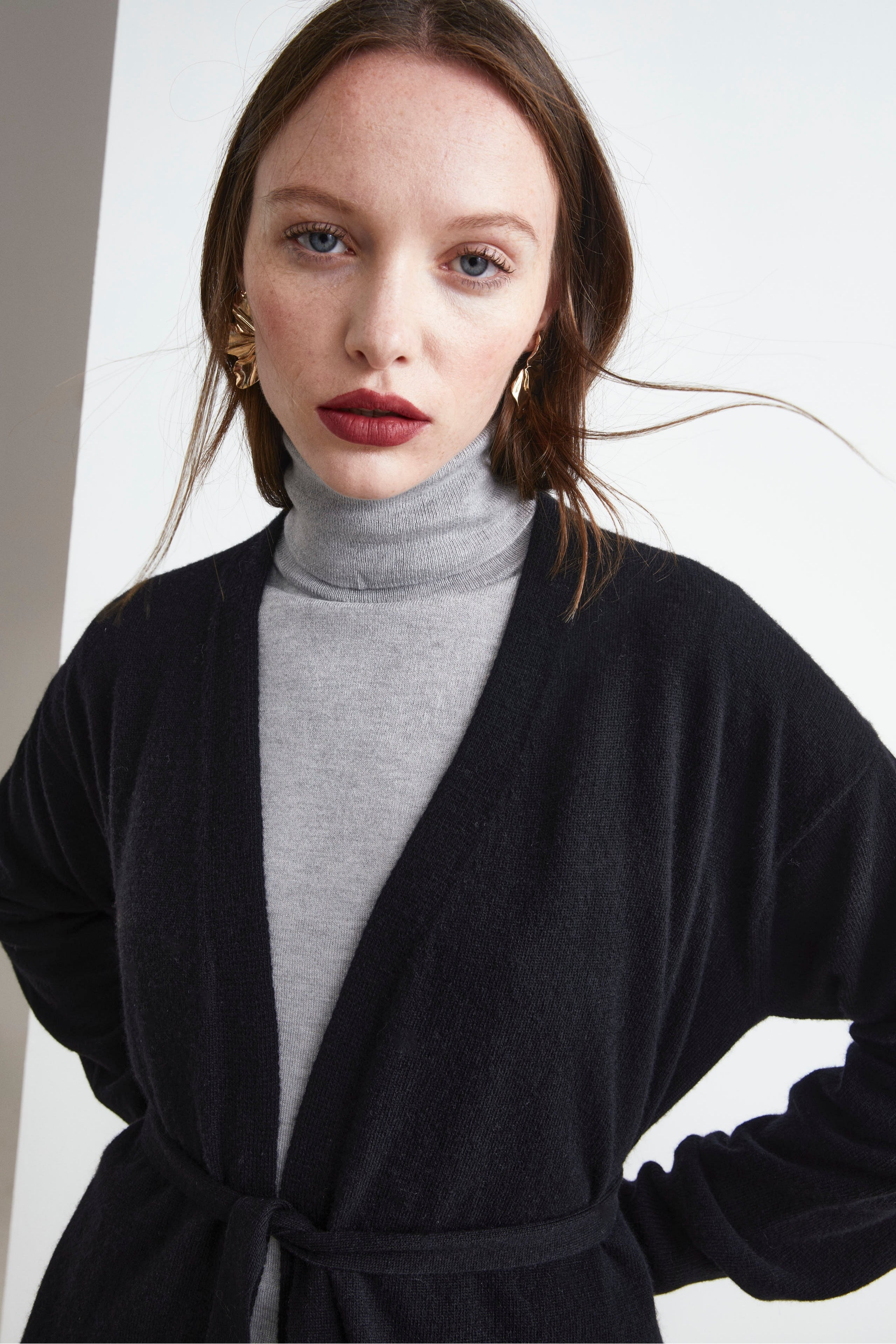 Cardigan con Cintura in Lana e Cashmere - NERO