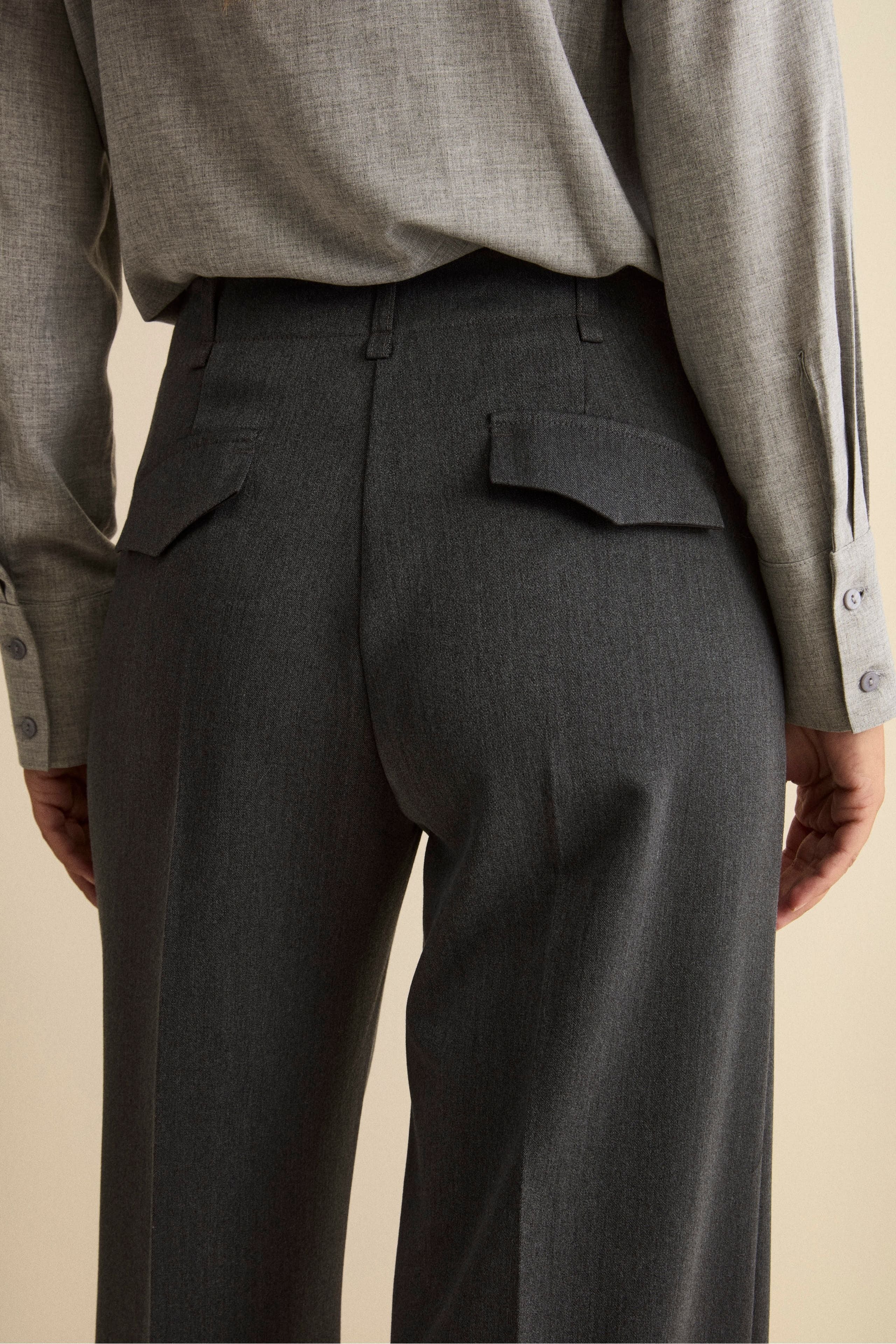Pantalone a palazzo con piega - GRIGIO