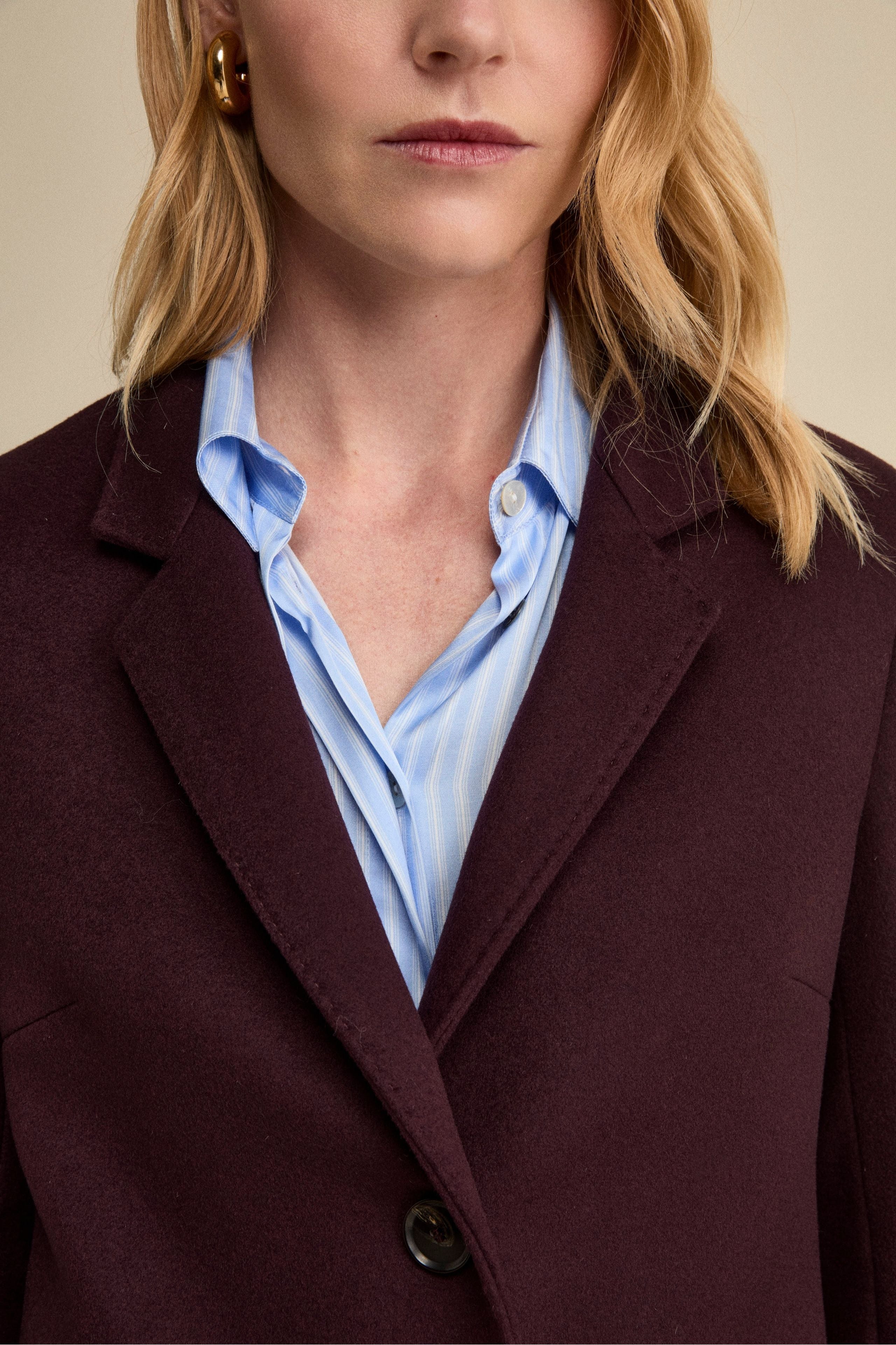 Cappotto Midi Sancrato in Misto Lana e Cashmere - PRUGNA