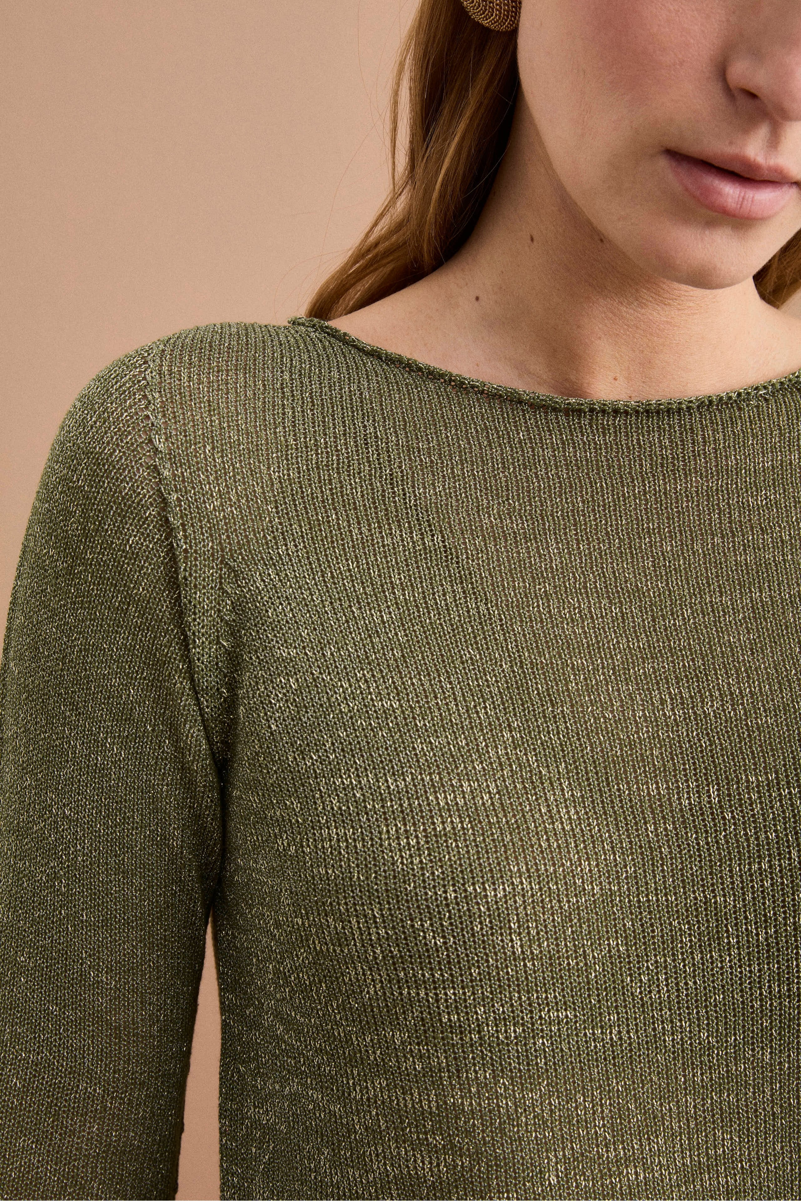 Maglia Lurex in Cotone con Scollo Barchetta - VERDE MILITARE