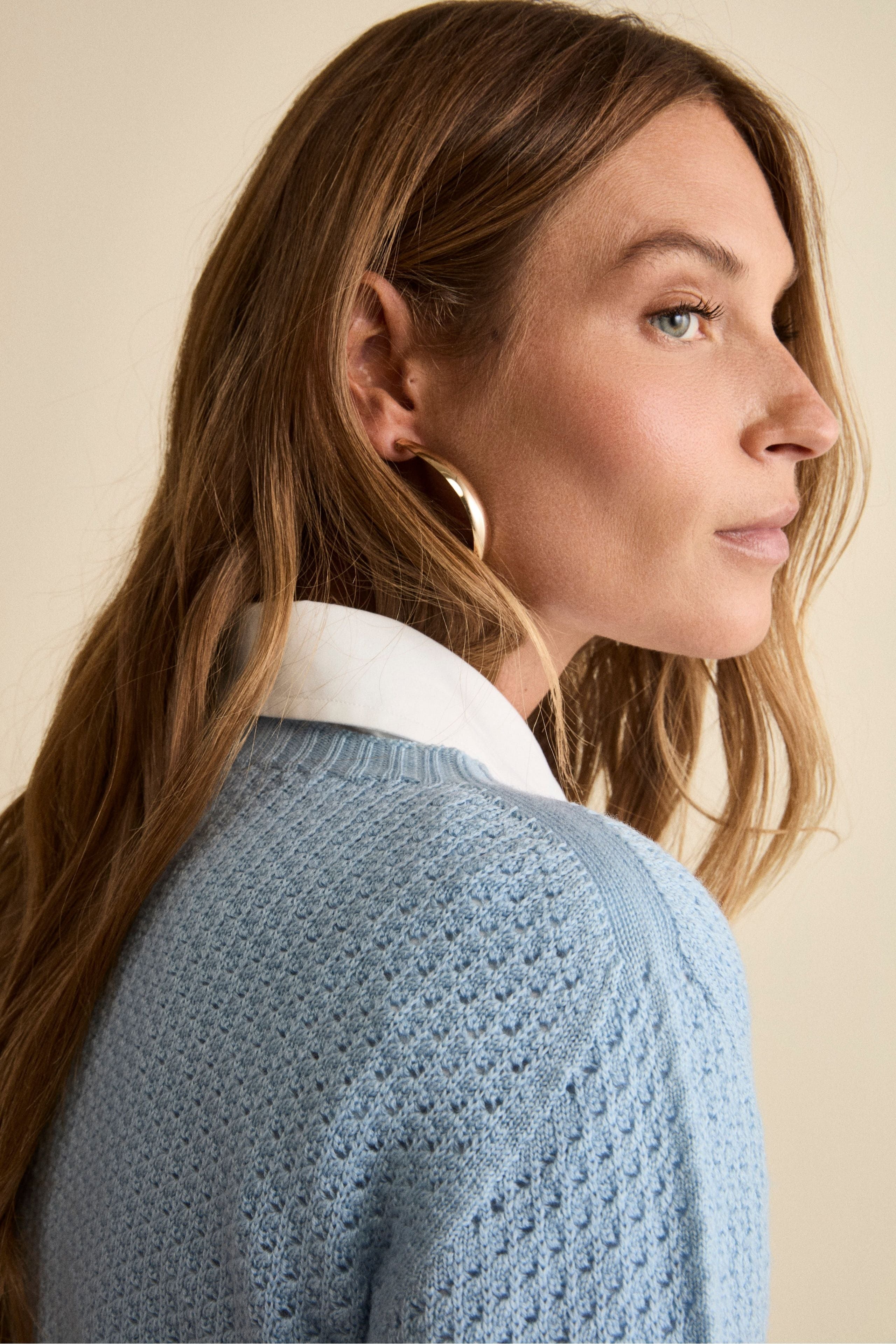 Maglia Girocollo Traforata in Lana Merino - AZZURRO