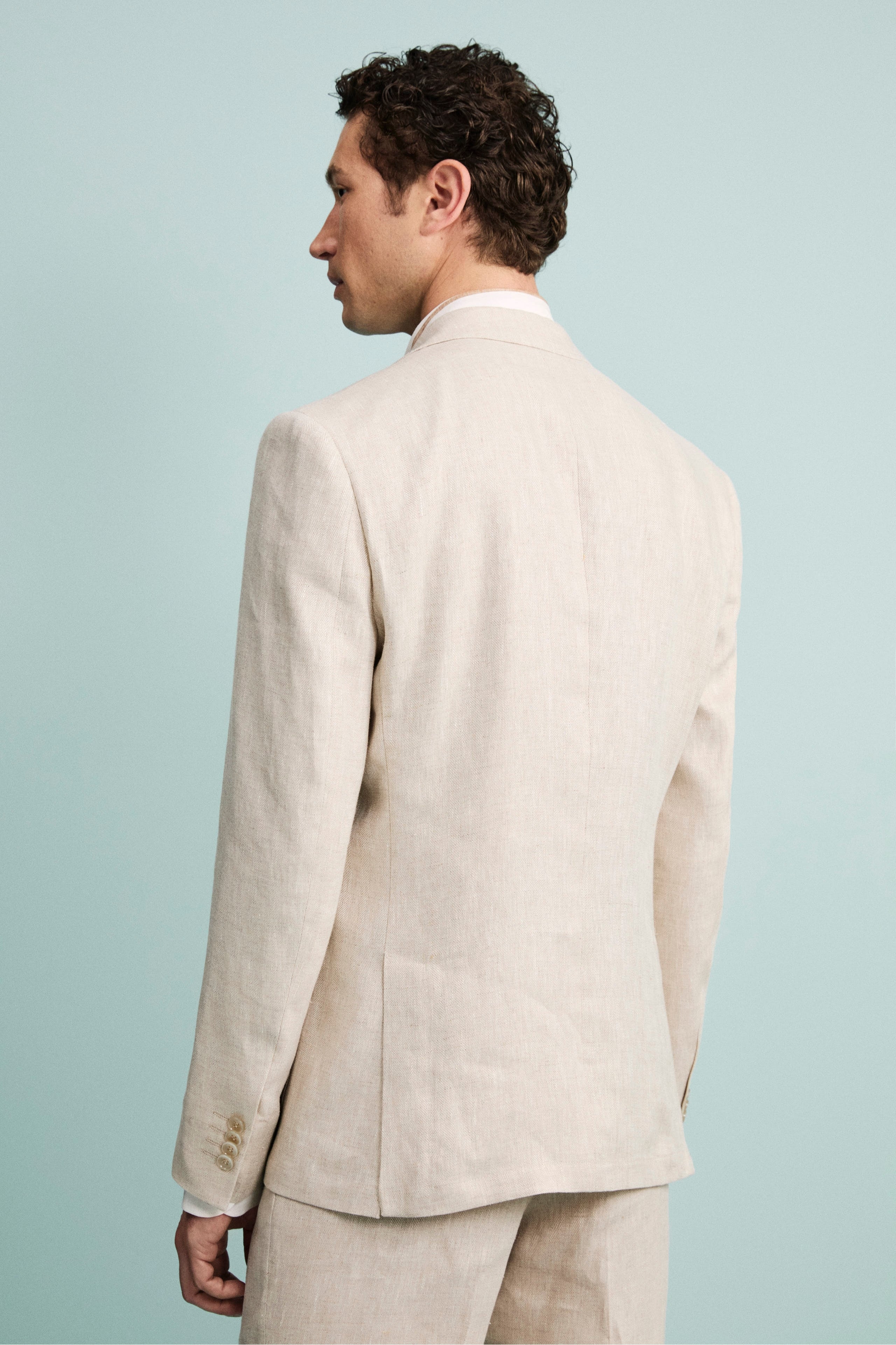 Abito Spigato Monopetto in Lino - BEIGE