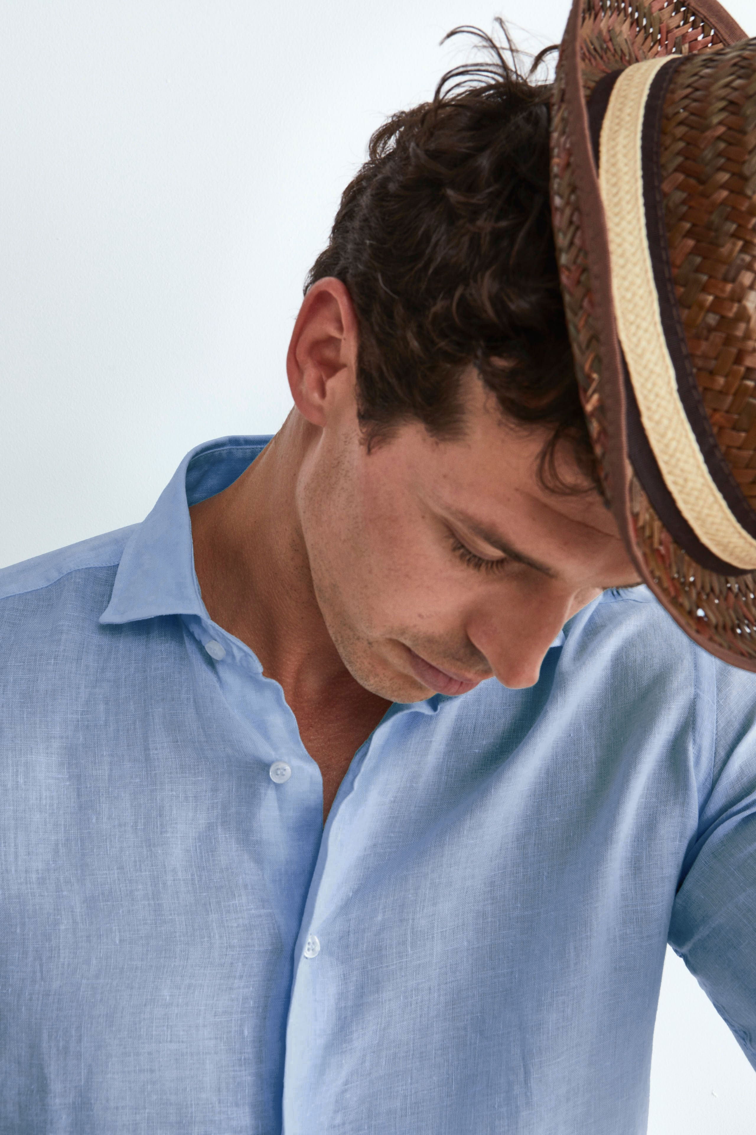 Camicia azzurra in Lino Slim Fit - AZZURRO