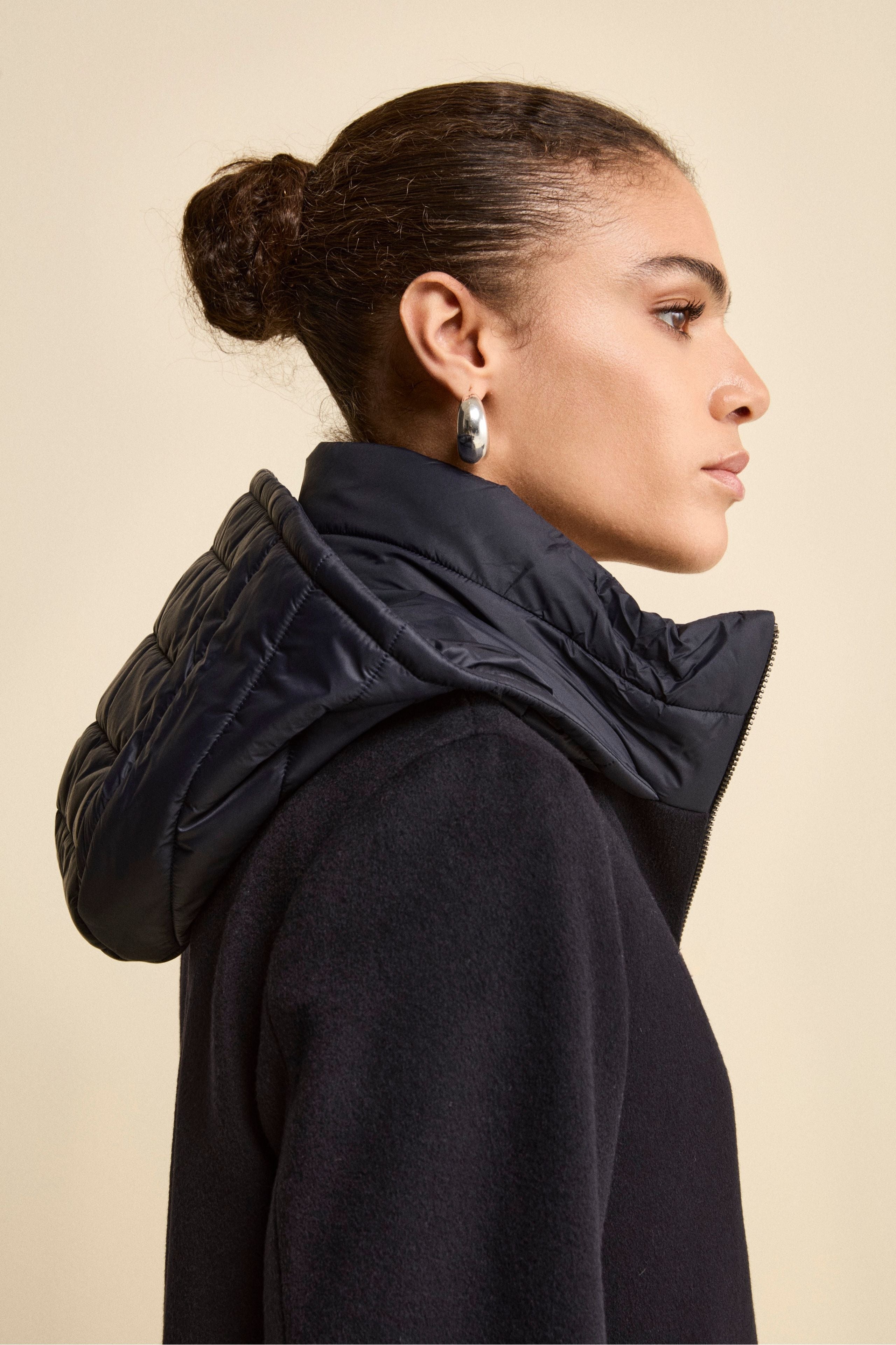 Cappotto Midi in Lana e Cashmere con Zip e Cappuccio - BLU