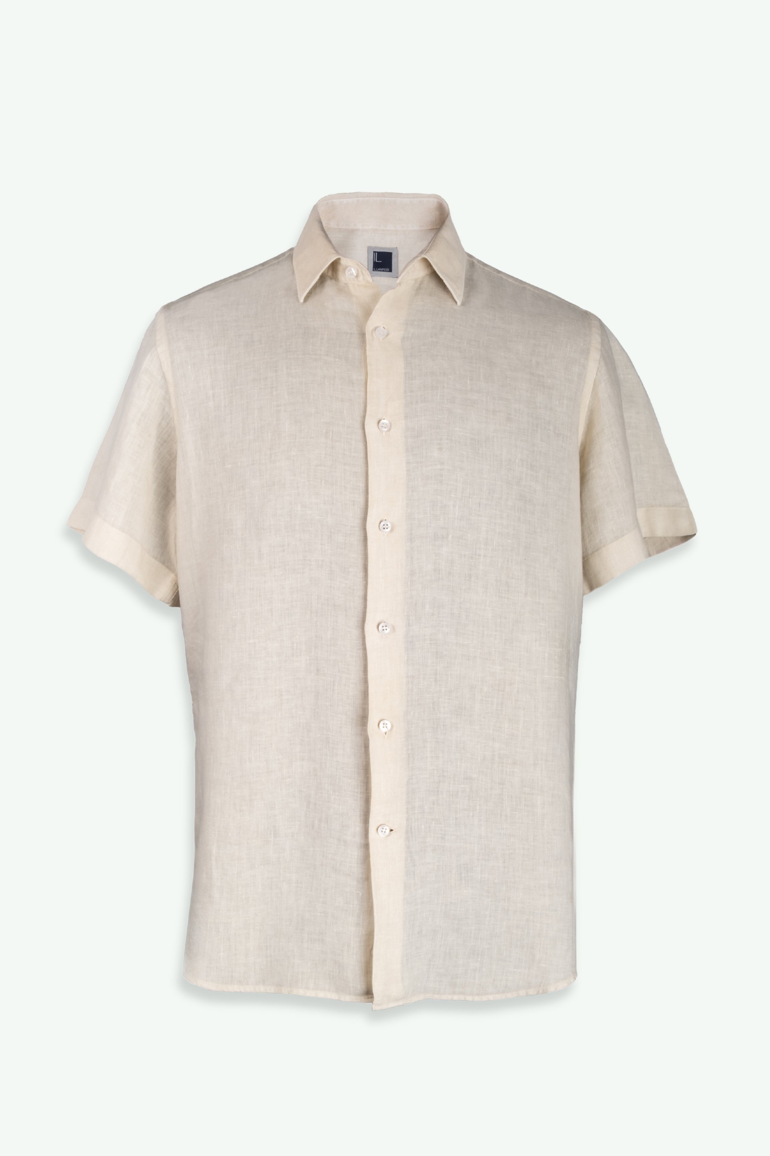 Camicia di Lino con Maniche Corte Regular Fit - ECRU