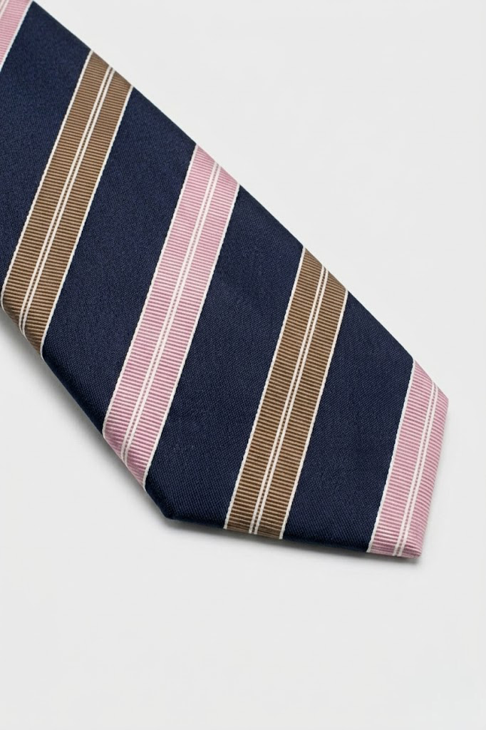 Cravatta Jacquard in Seta Rigata - RIGATO BLU/MARRONE