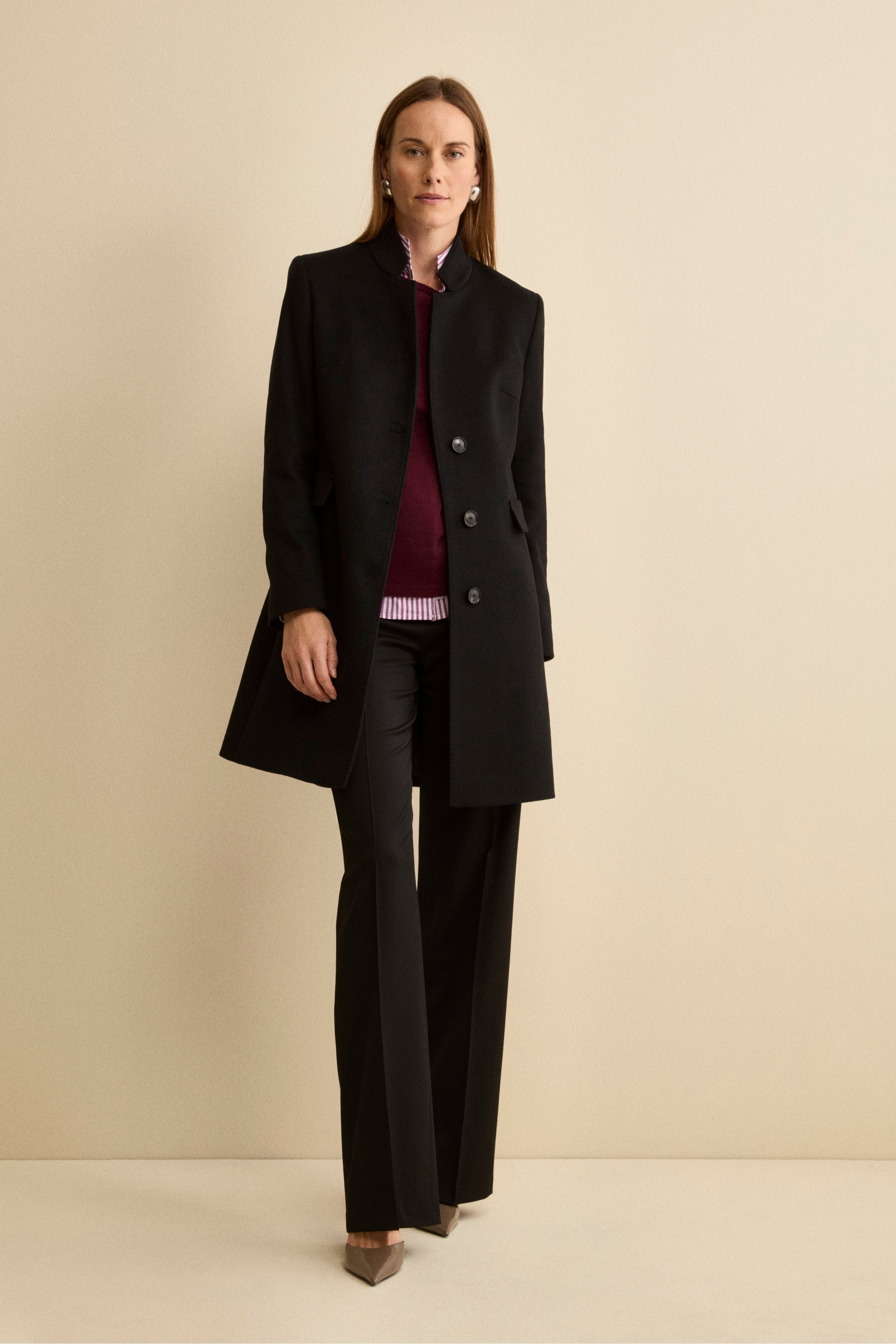 Cappotto Midi Sancrato in Misto Lana e Cashmere - NERO