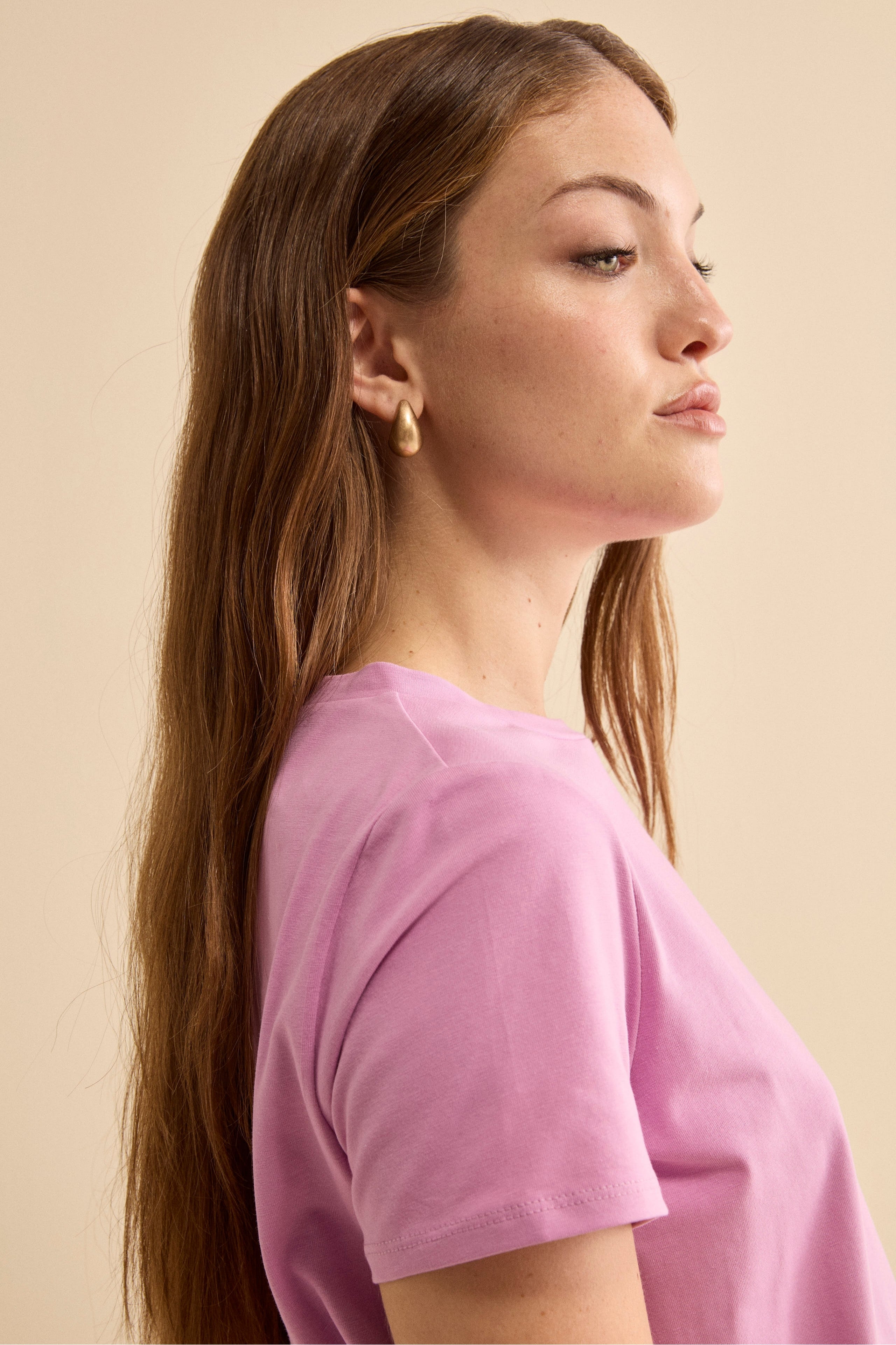 T-Shirt Girocollo in Cotone Elasticizzato - ORCHIDEA