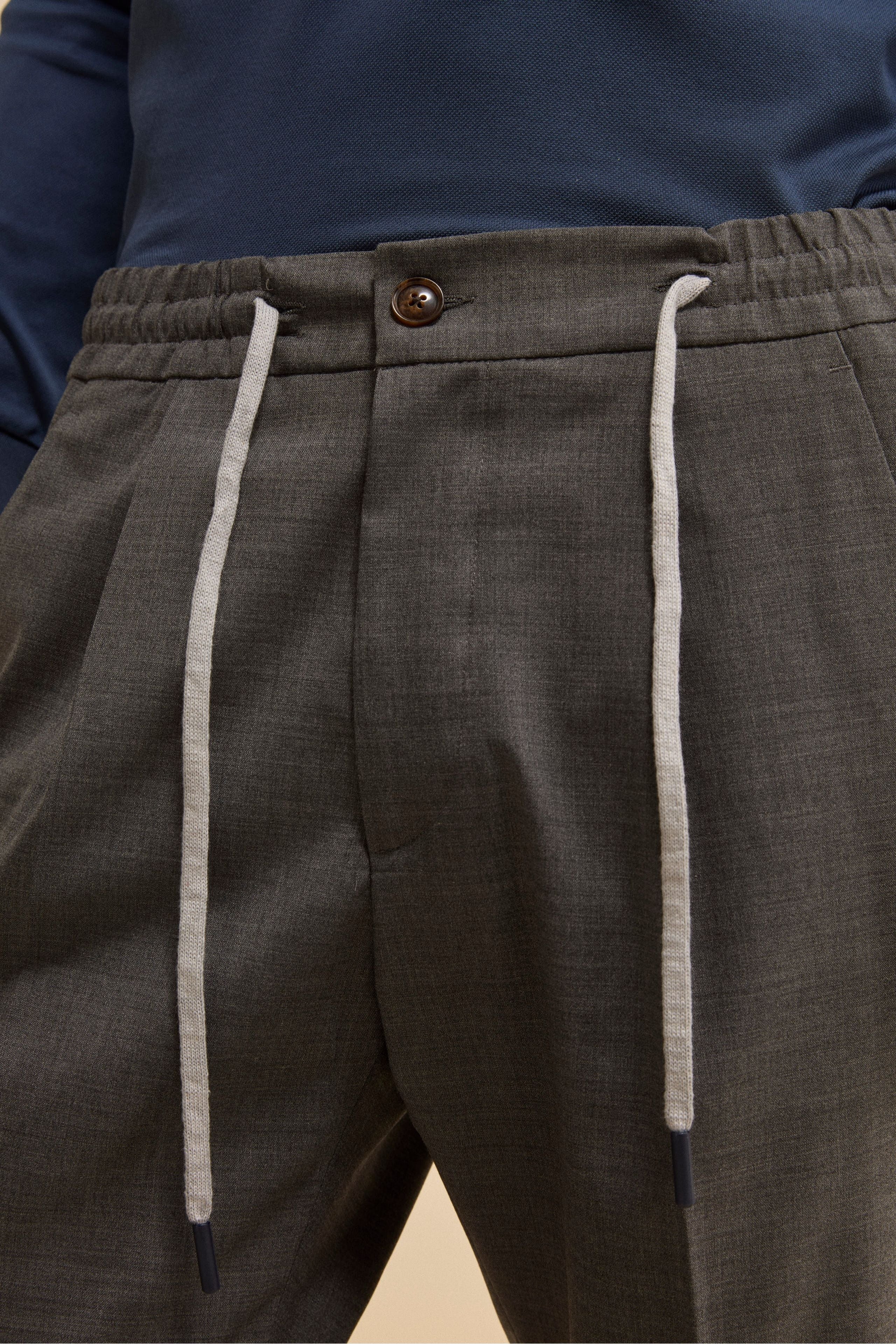 Pantalone Slim Fit con Coulisse in Misto Lana - GRIGIO MEDIO MELANGE