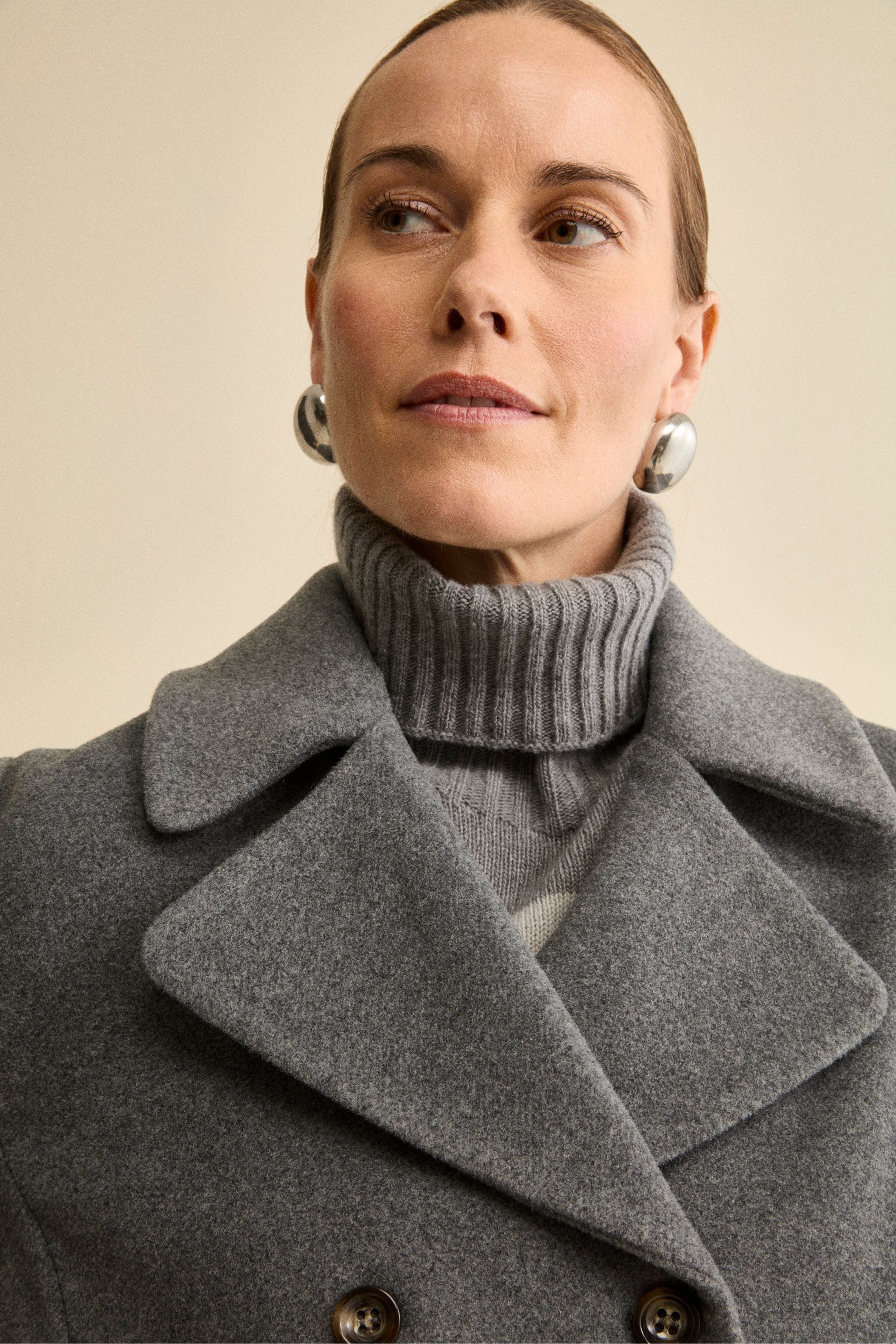 Peacoat Doppiopetto in Misto Lana con Martingala - GRIGIO