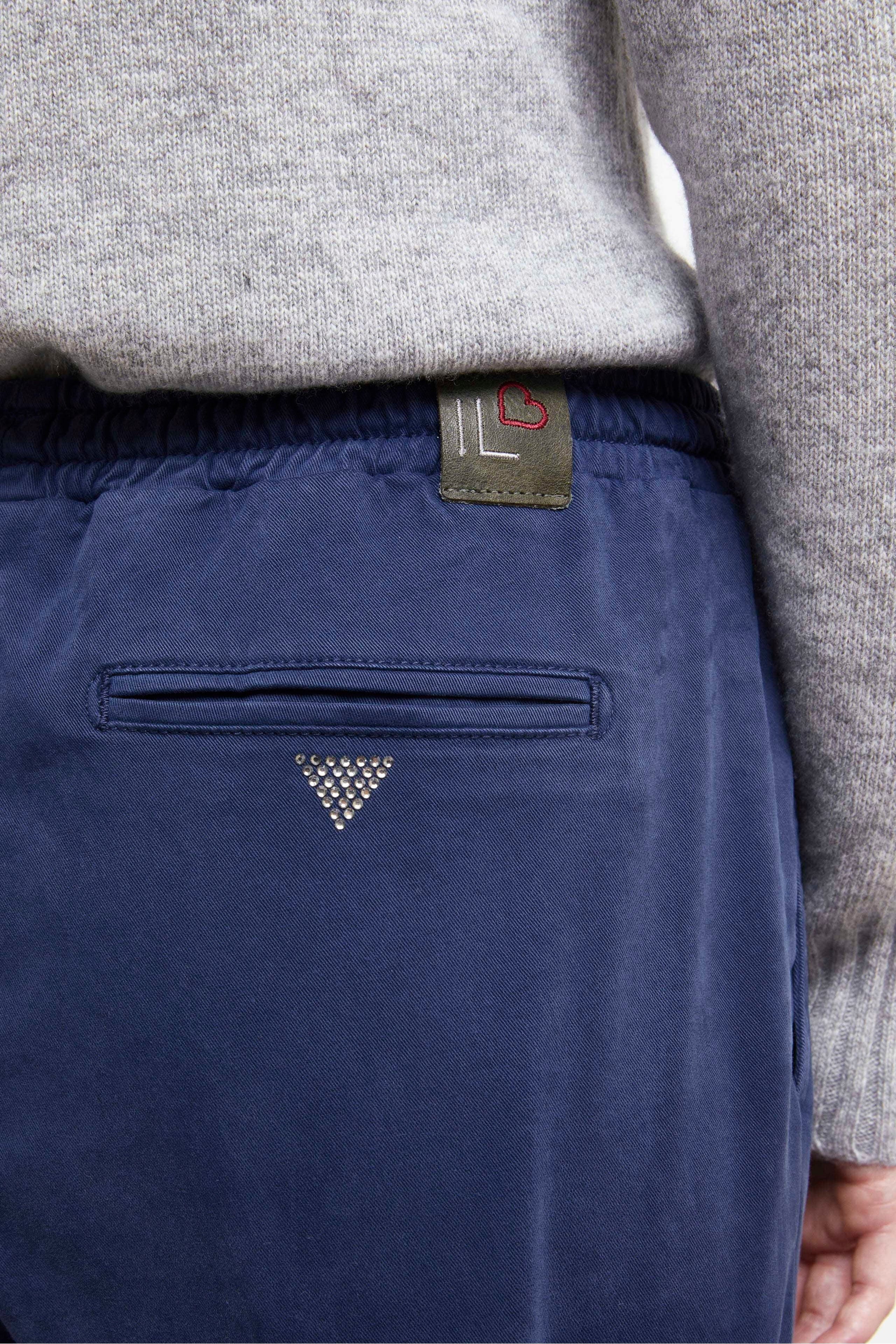 Pantalone Coulisse in Gabardina - BLU APERTO