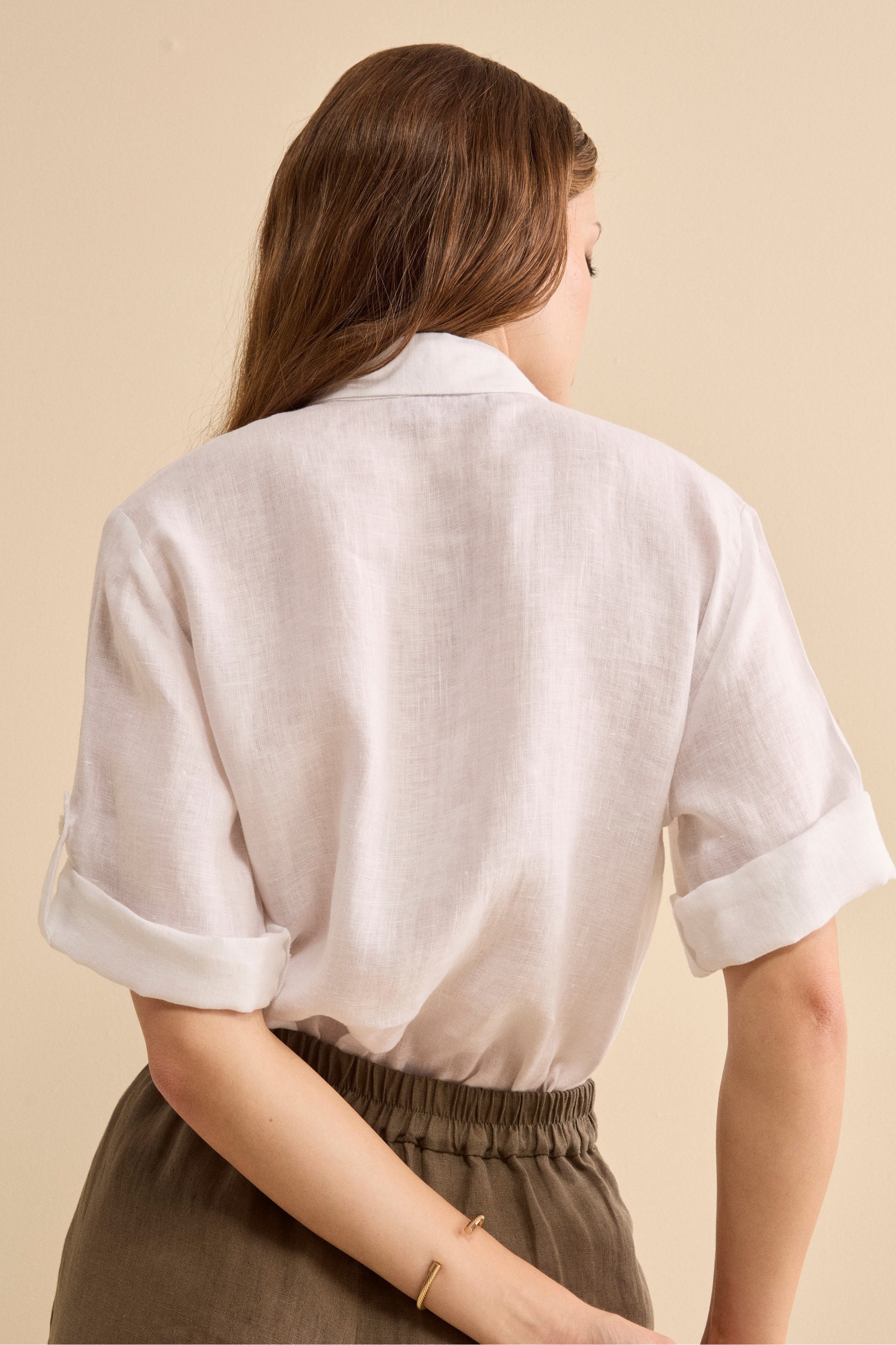 Camicia Over in Lino con Risvolto - BIANCO