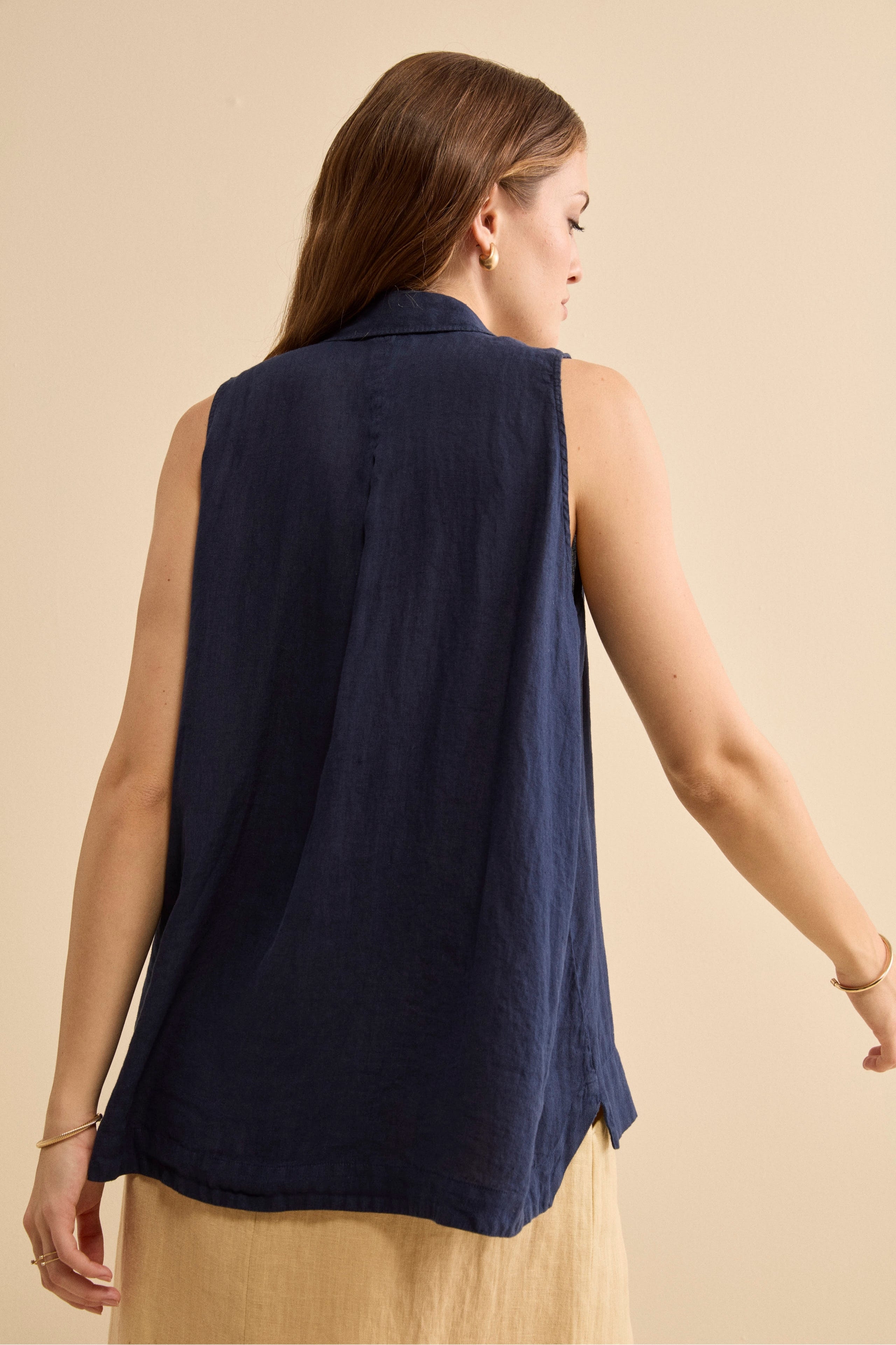 Camicia Over Smanicata in Lino - NAVY