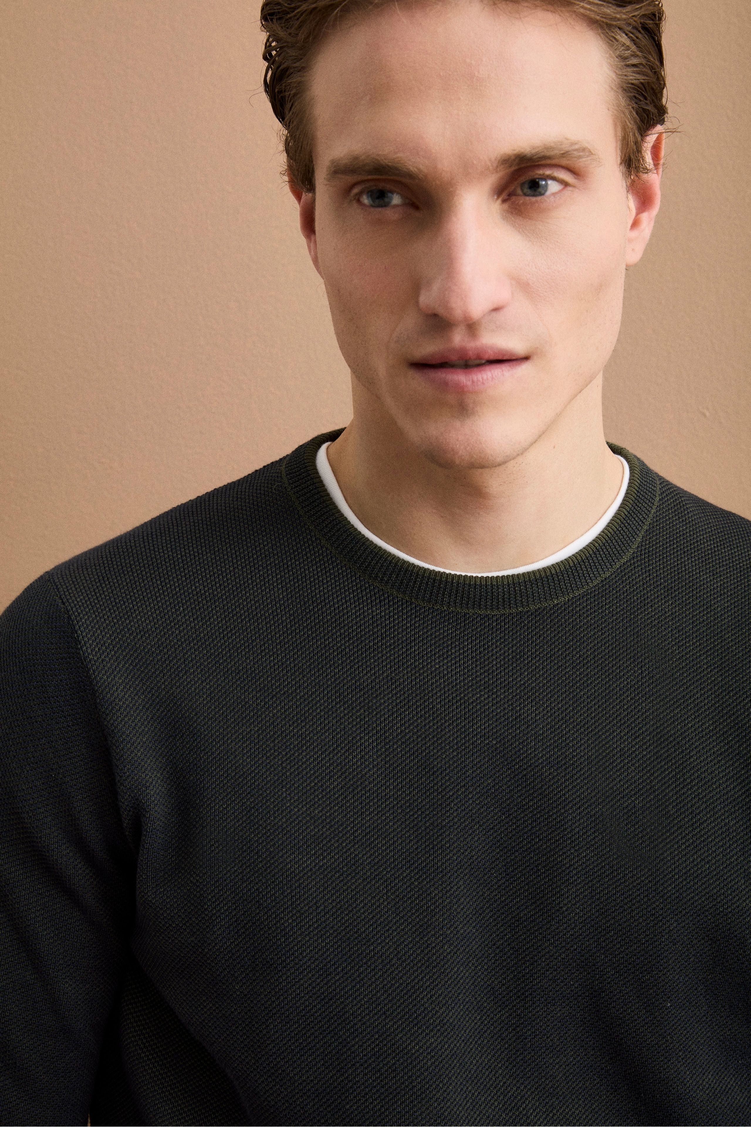 Maglia Girocollo Lavorata in Cotone - VERDE/BLU