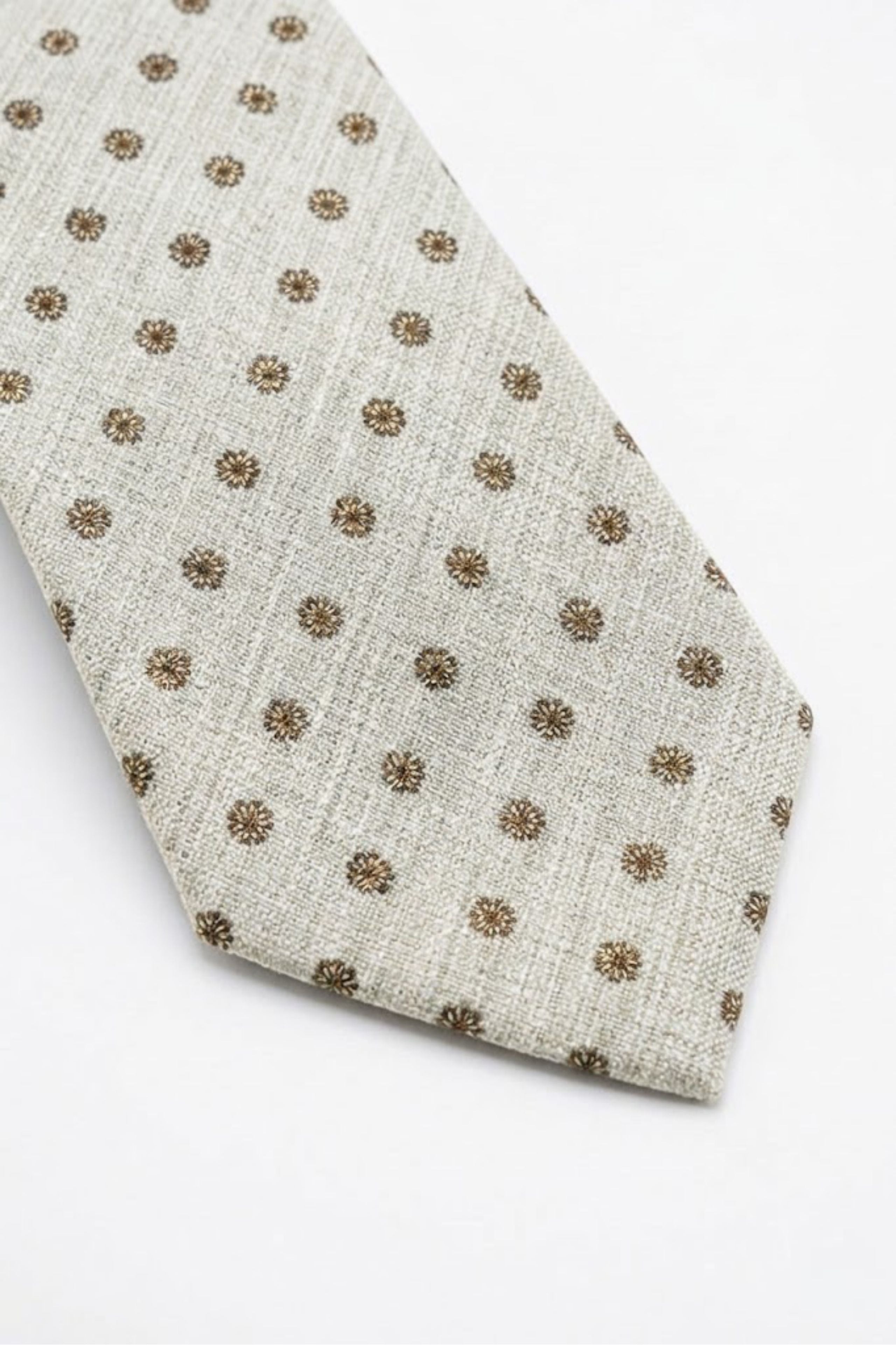 Cravatta in Lino e Seta a Fiori - FANT. BEIGE