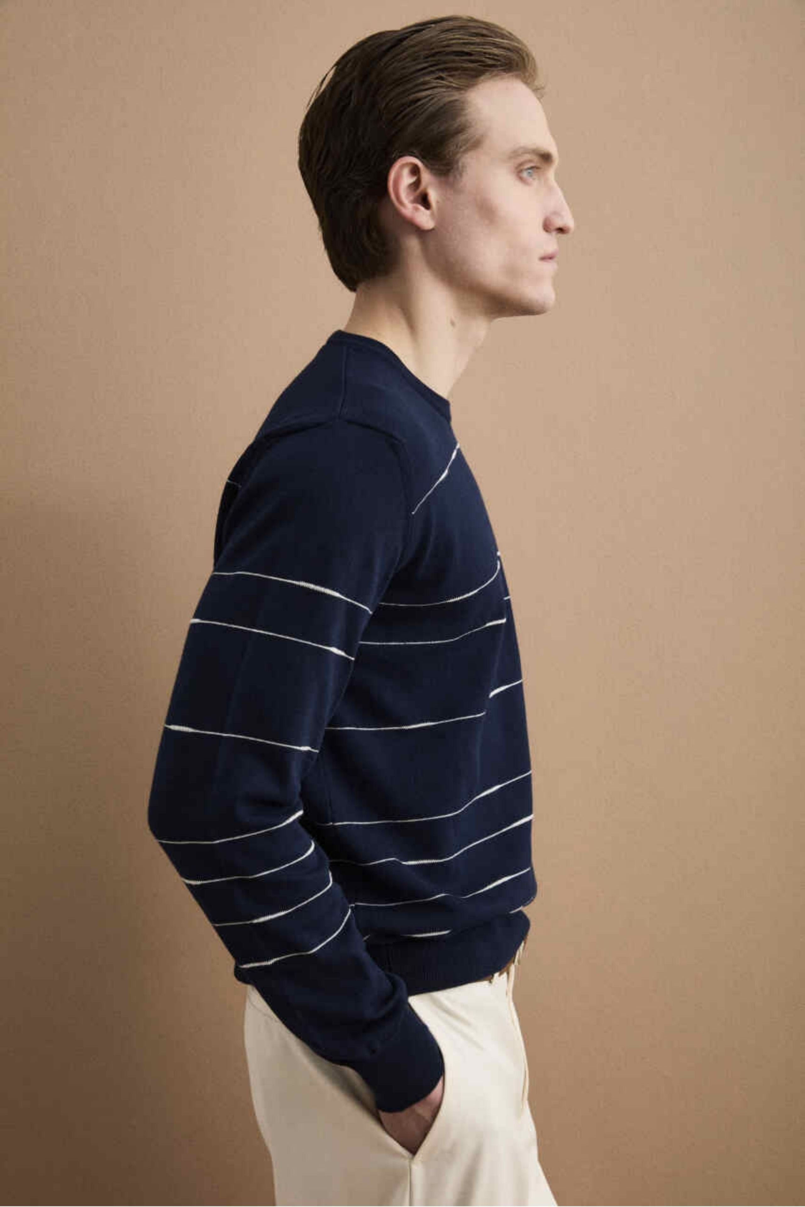 Maglia Girocollo a Righe Regular Fit in Cotone - BLU/BIANCO