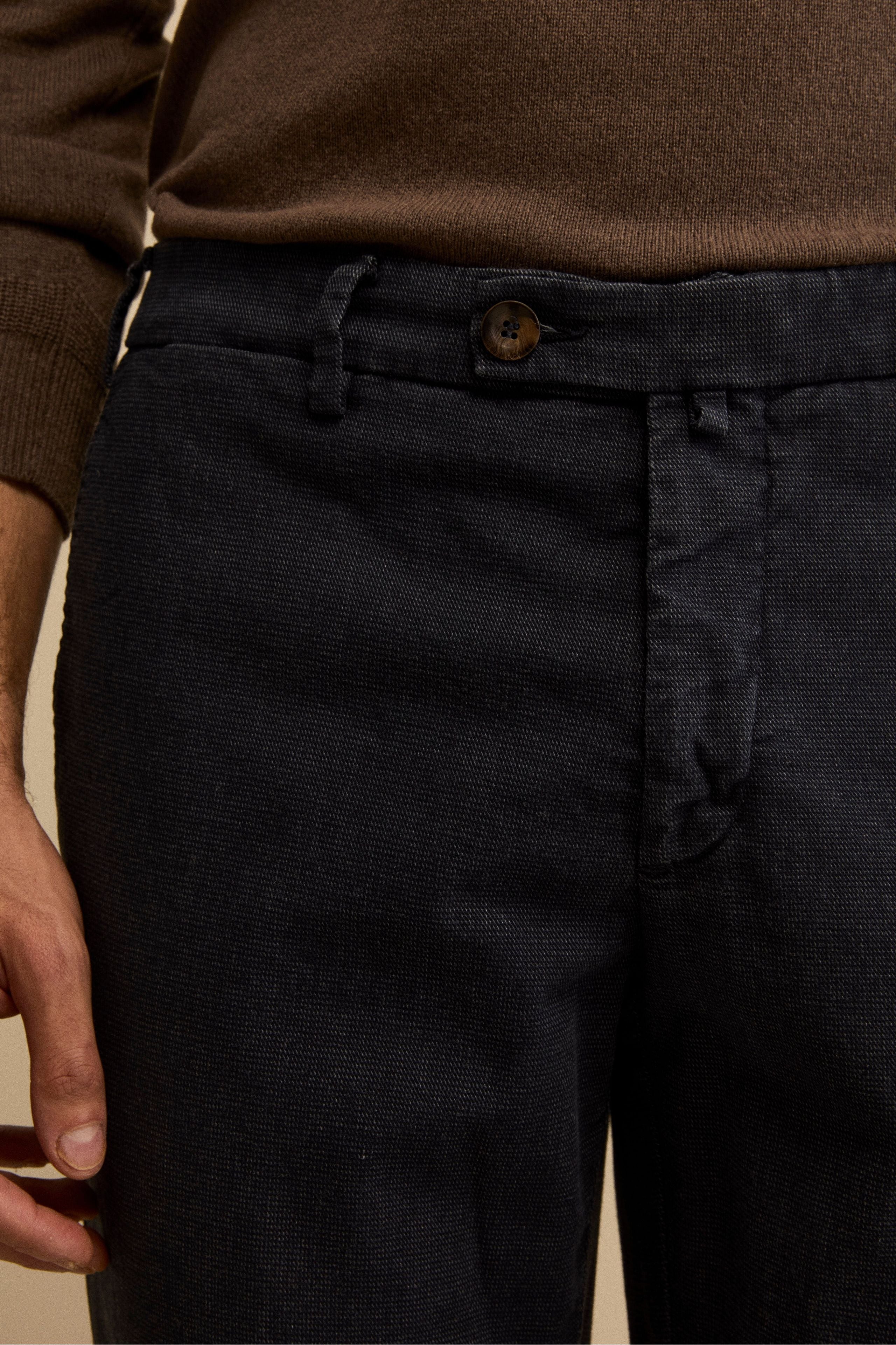 Pantalone Micropunto Regular Fit in Cotone - BLU