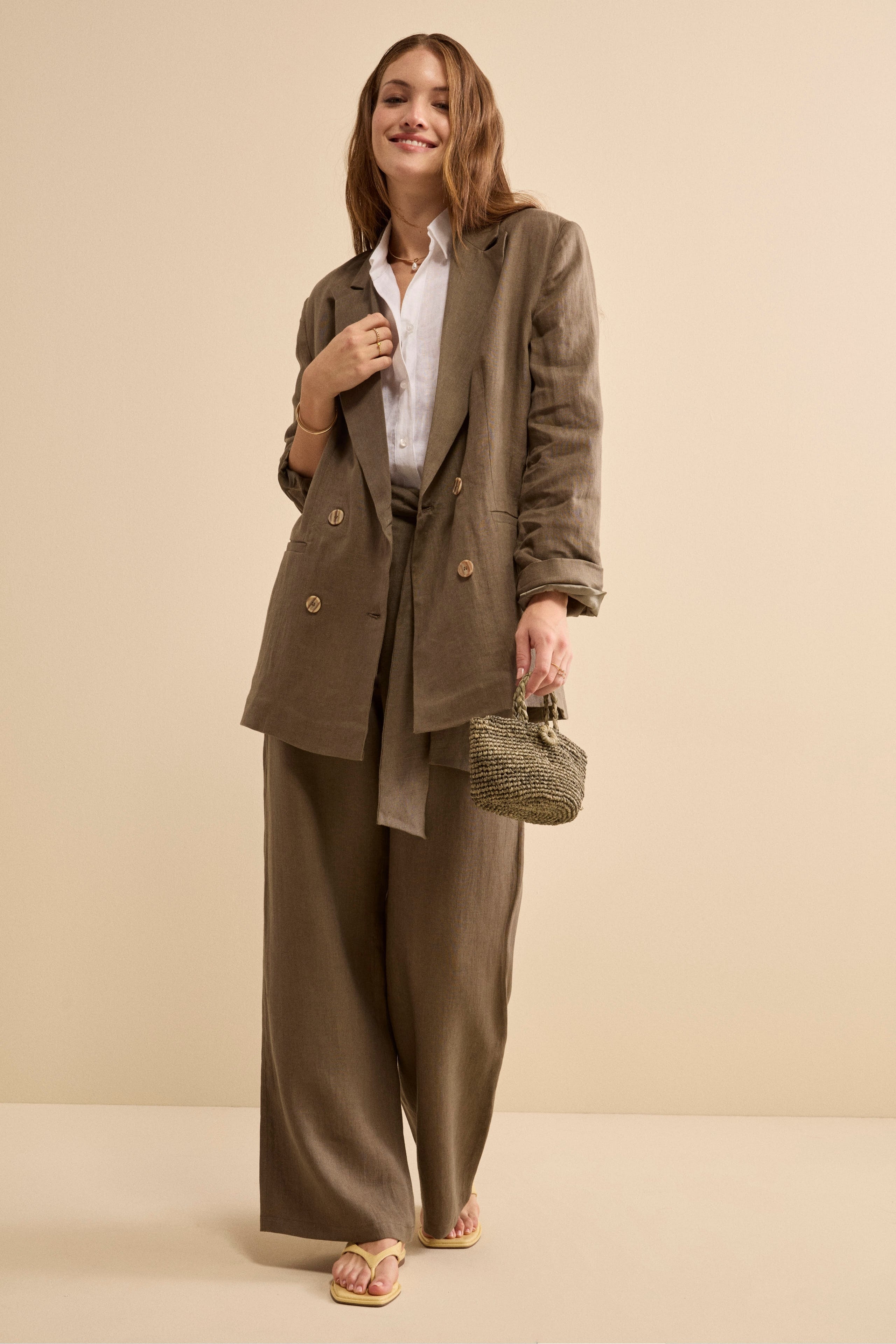 Blazer Over Doppiopetto in Lino - FANGO