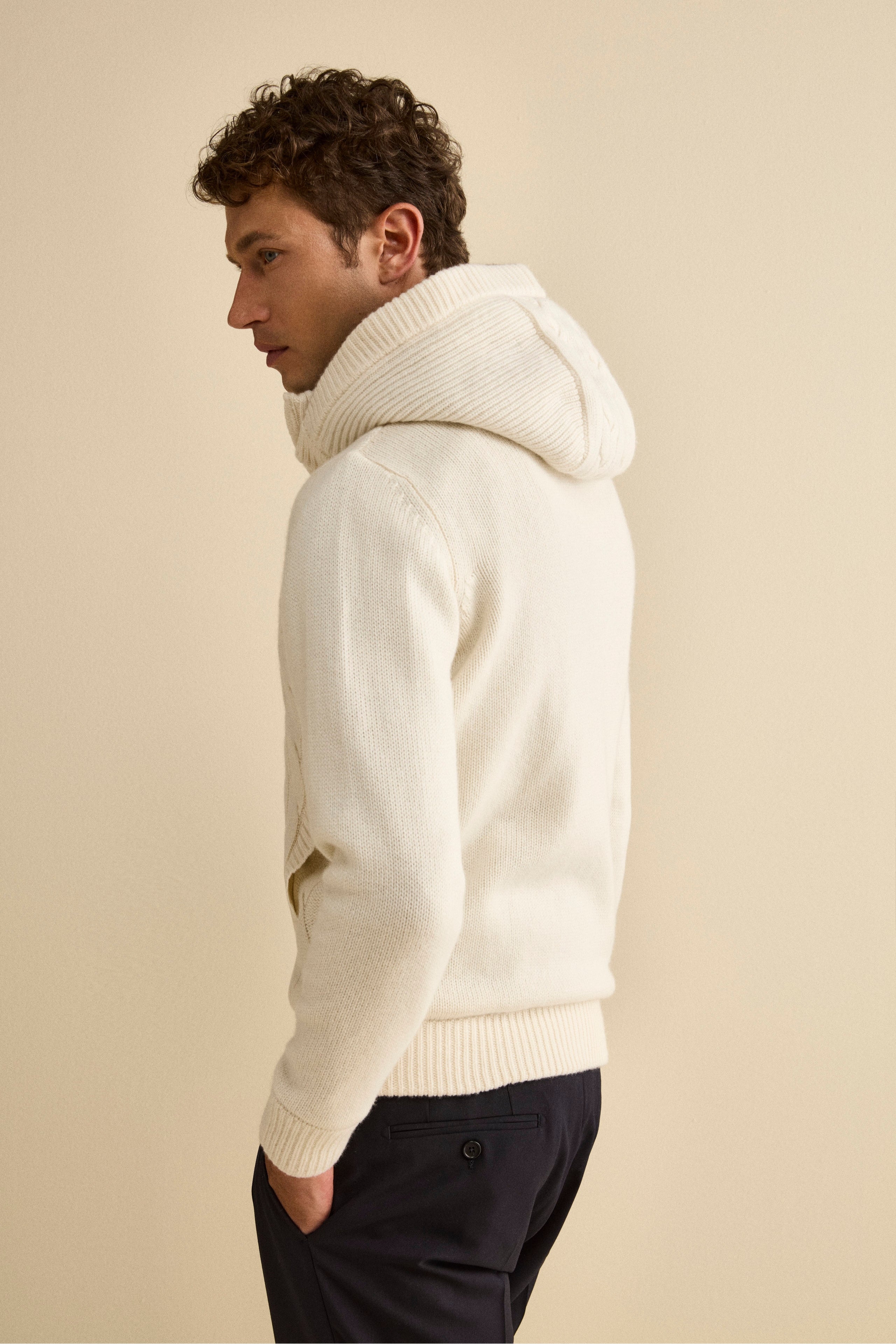 Bomber in Cashmere con Cappuccio e Pelliccia - BIANCO