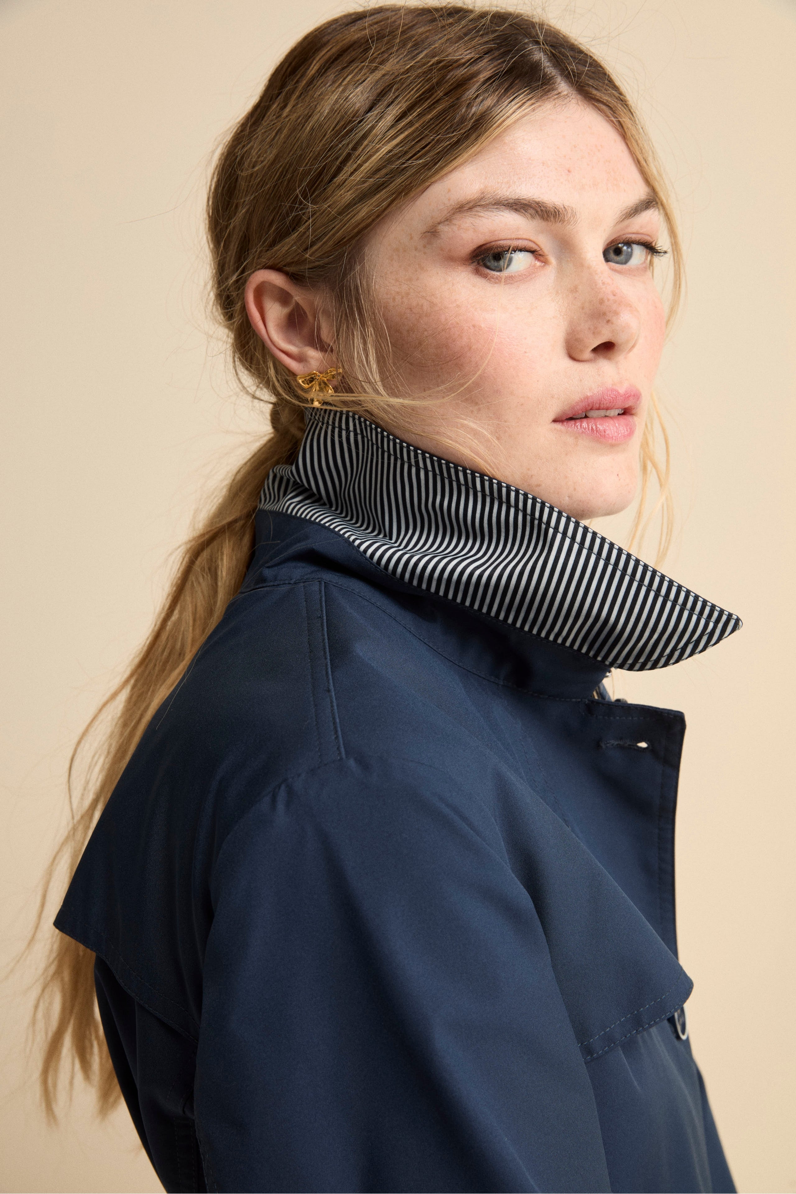 Trench Monopetto Midi con Cintura - BLU