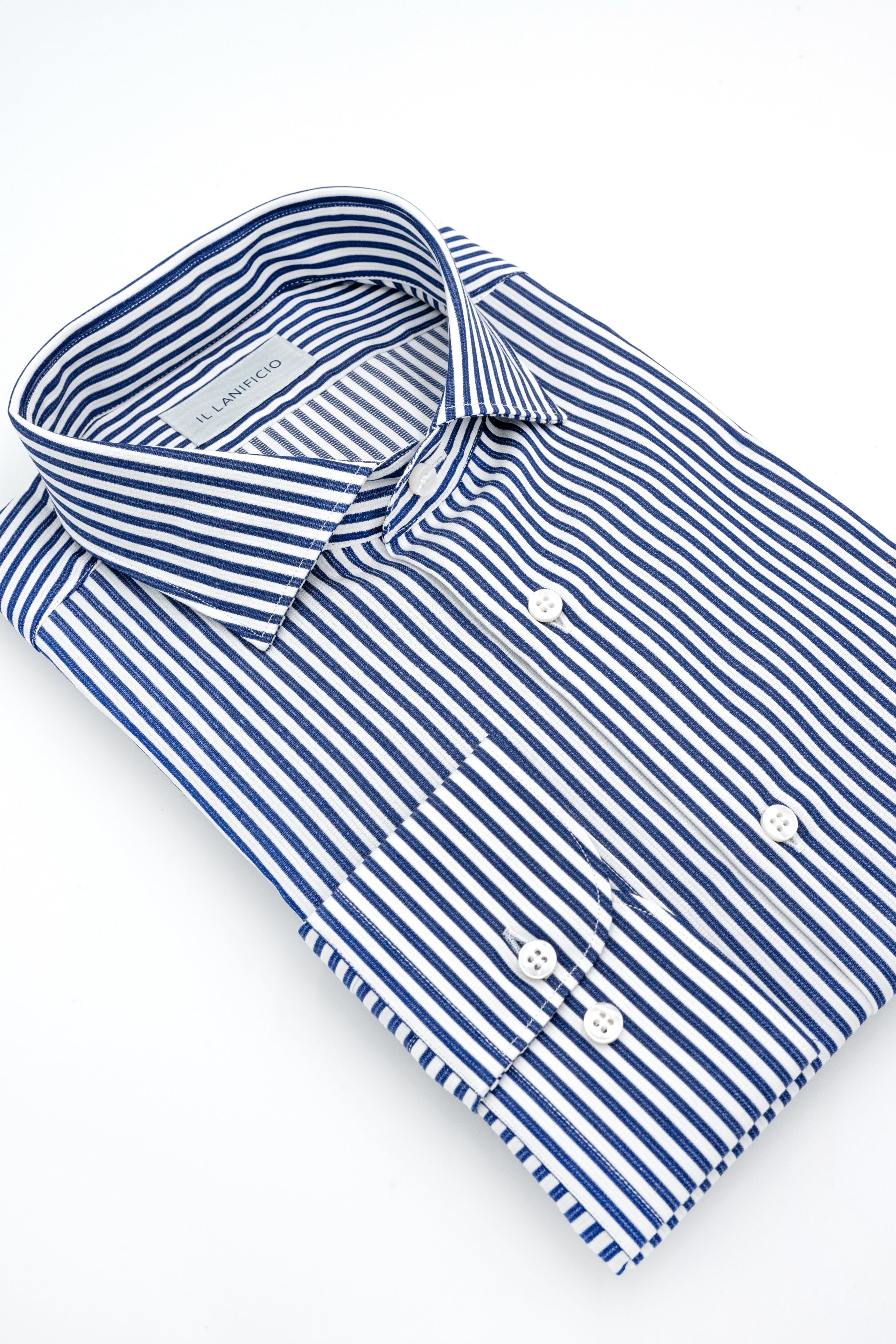 Camicia Oxford Custom Fit con Collo Francese - BLU RIGATO
