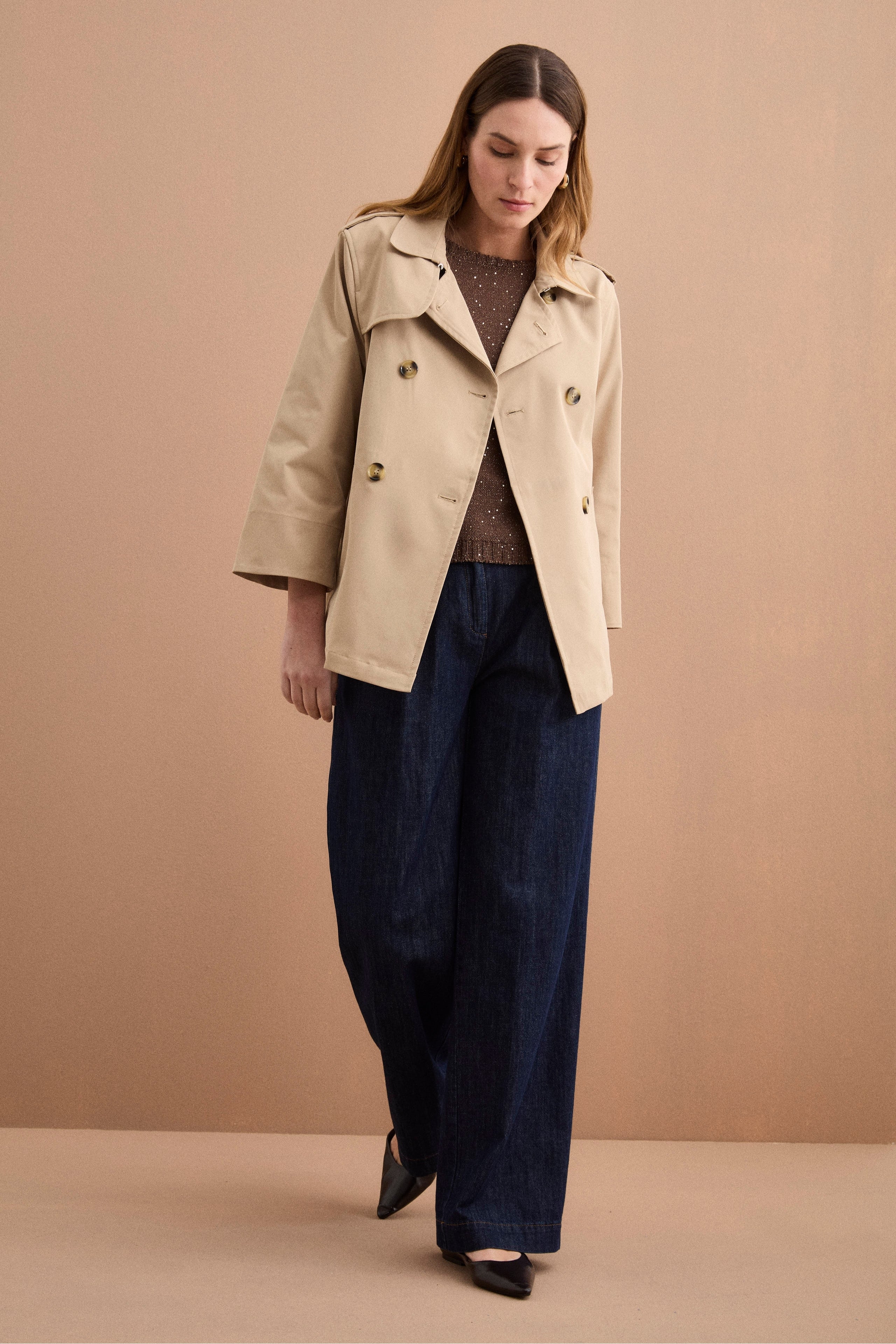 Trench Corto Doppiopetto Oversize - BEIGE