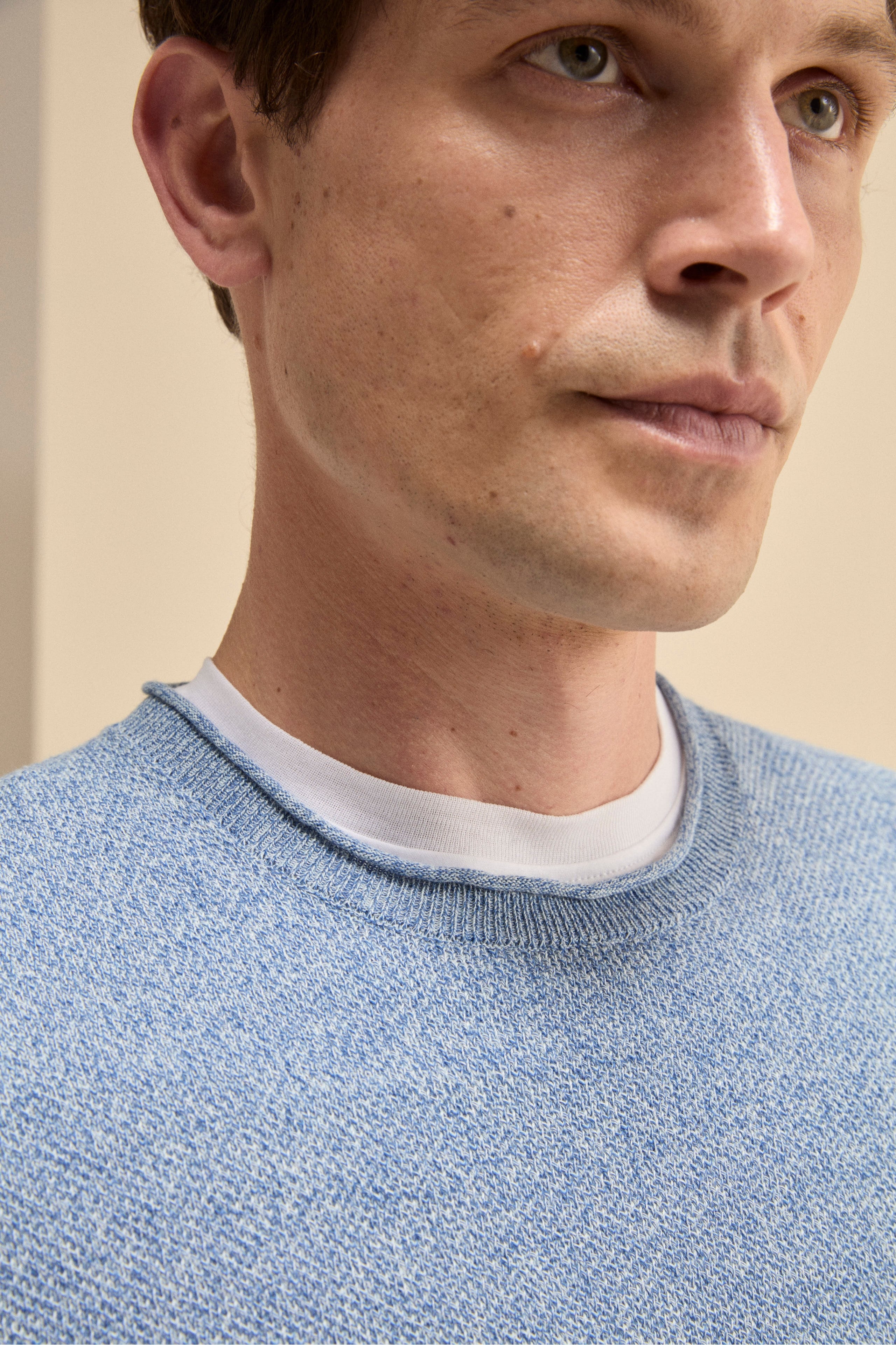 Maglia Girocollo Bicolore in Cotone - AZZURRO/BIANCO