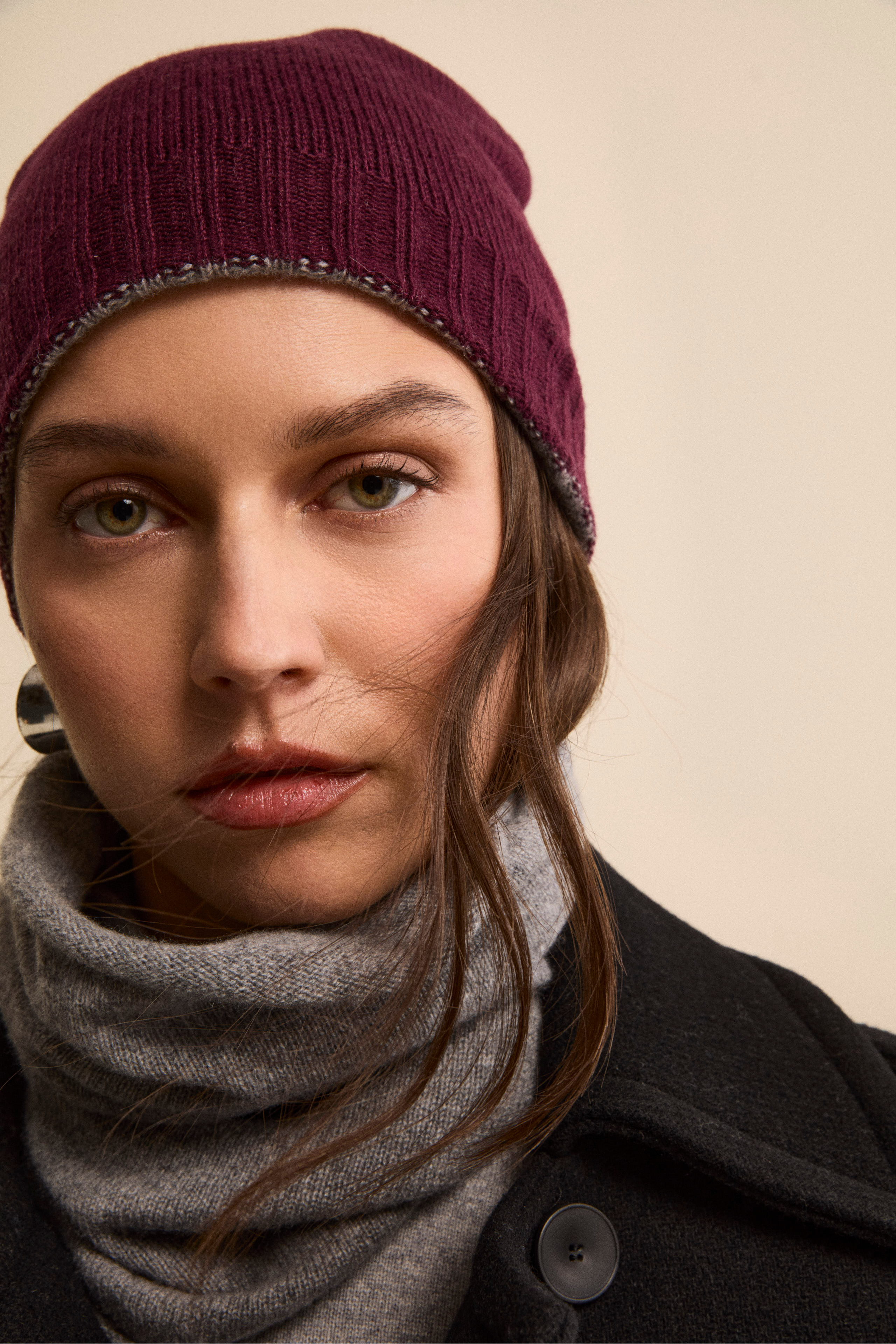 Cappello in cashmere - GRIGIO MEDIO/PRUGNA