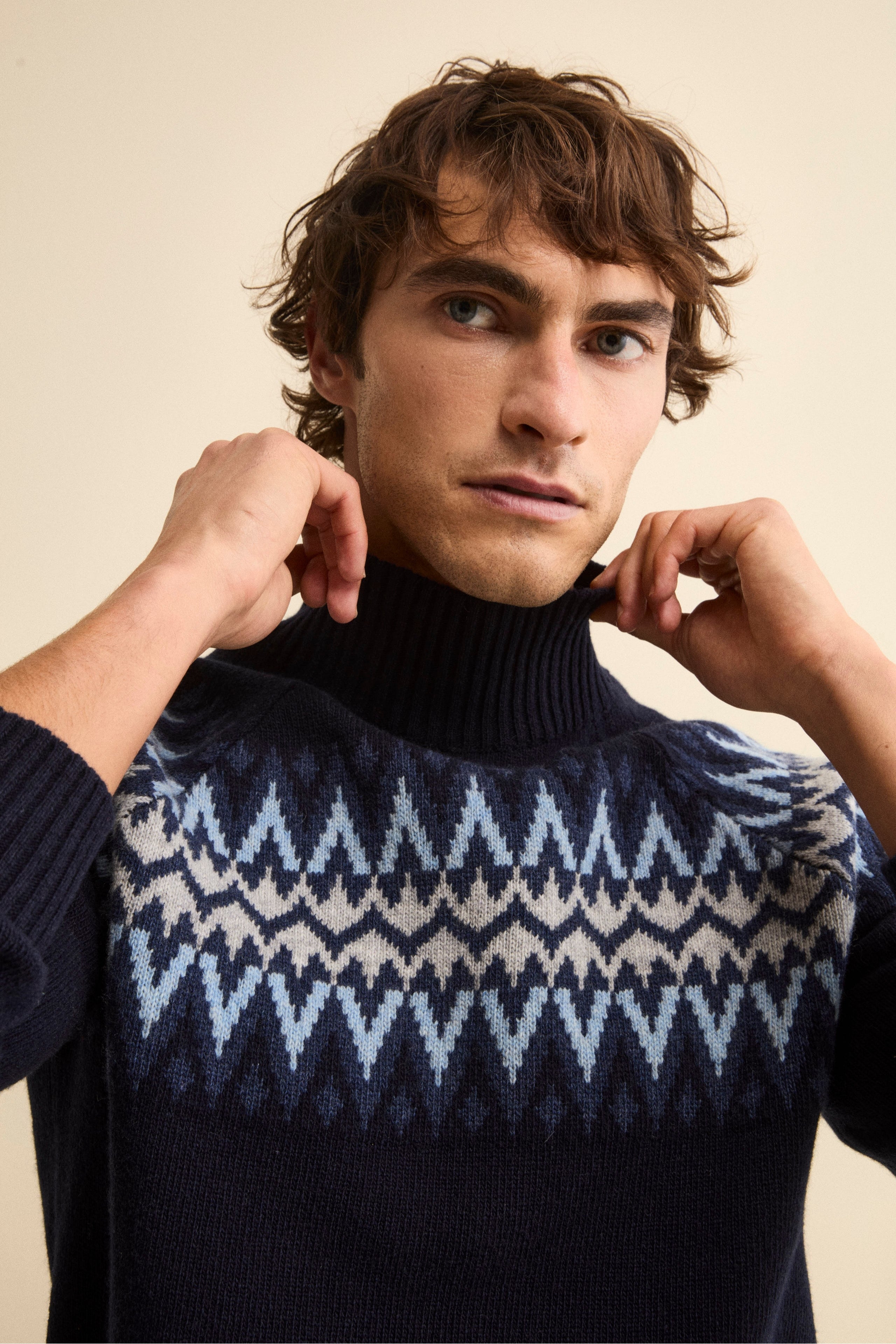 Lupetto Jacquard Norvegese in Lana Merino - BLU/AZZURRO
