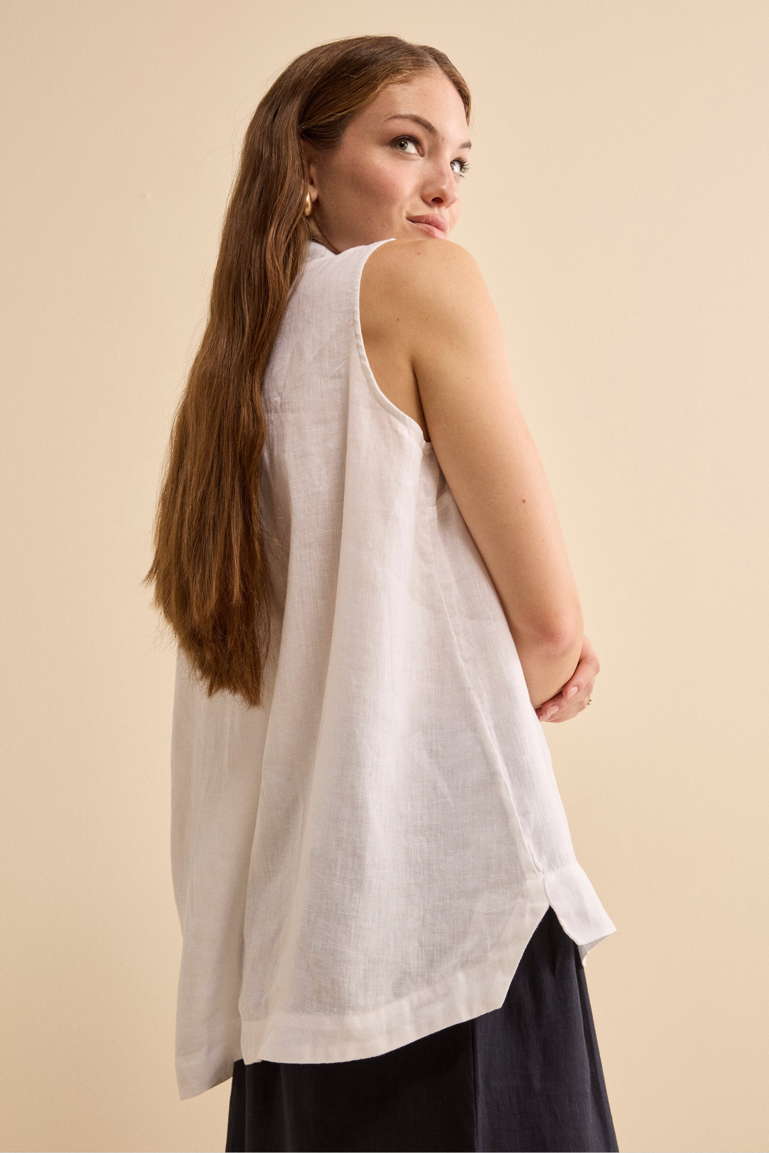 Camicia Over Smanicata in Lino - BIANCO