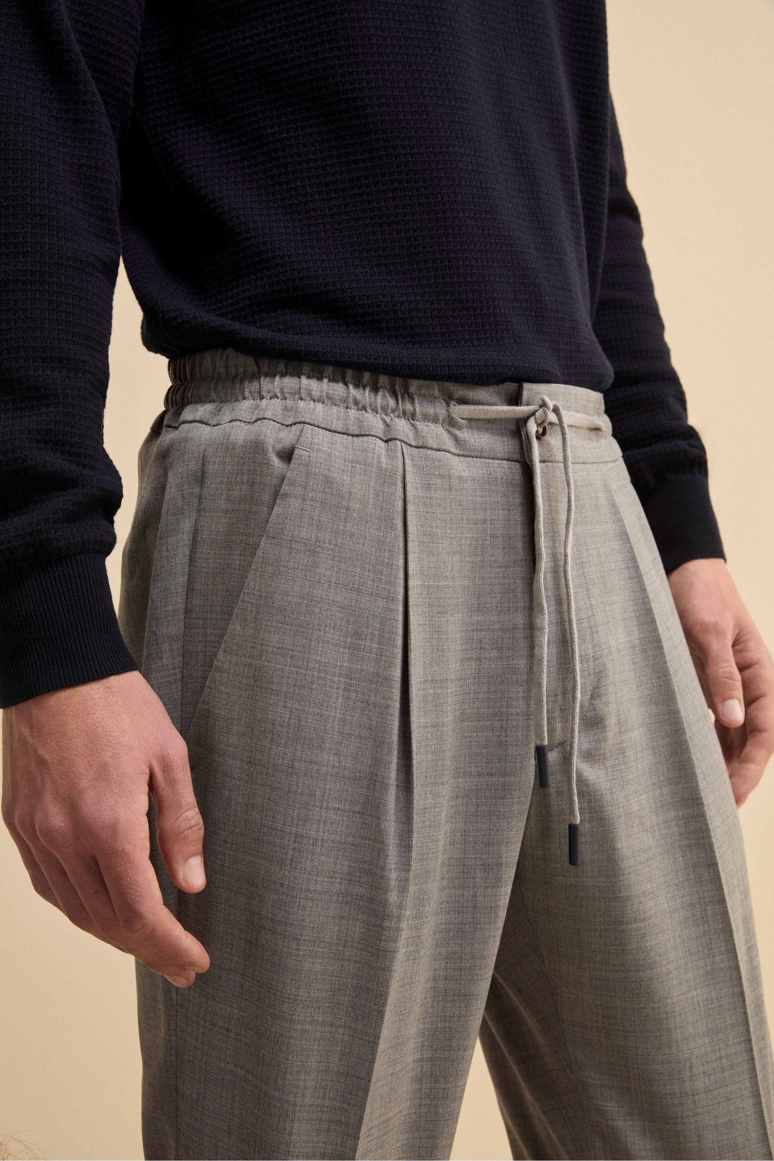 Pantalone Slim Fit con Coulisse in Misto Lana - GRIGIO CHIARO