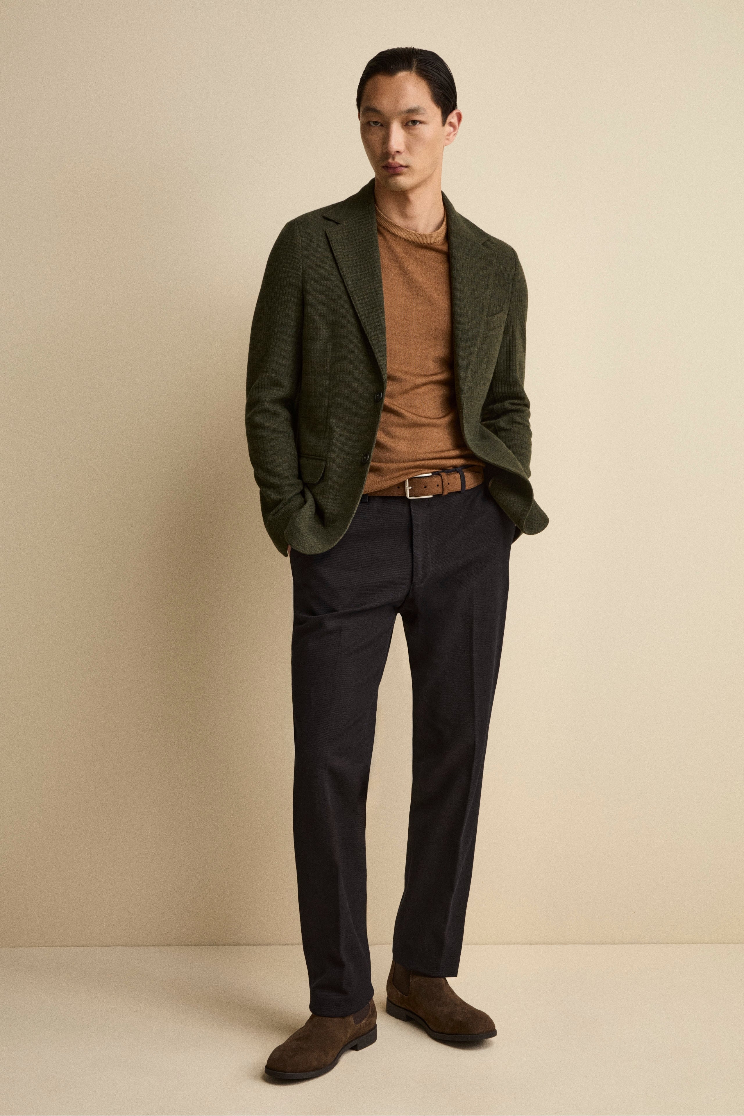 Giacca Sfoderata Slim Fit in Misto Cotone - VERDE