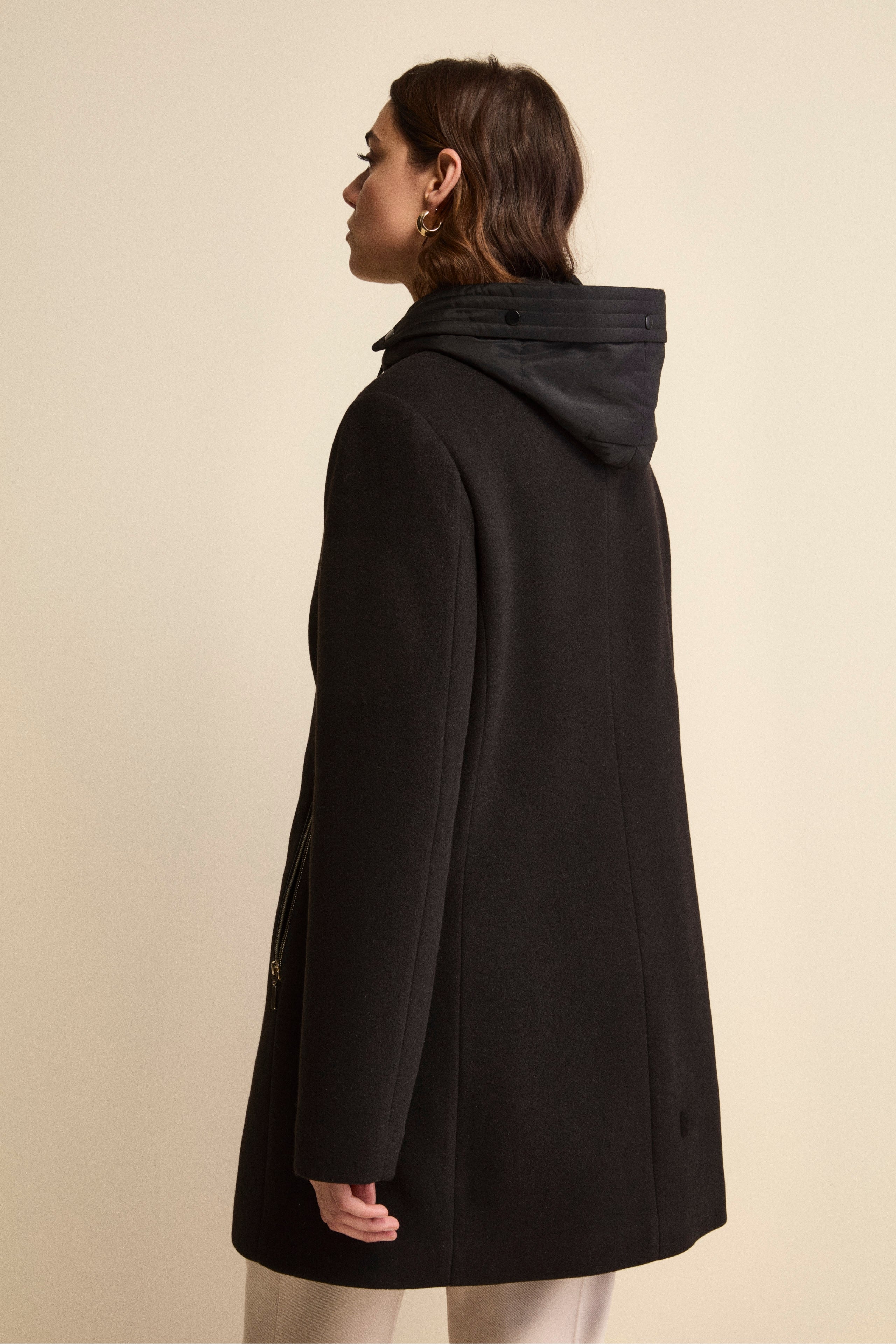 Cappotto Midi in Misto Lana con Alamaro - NERO