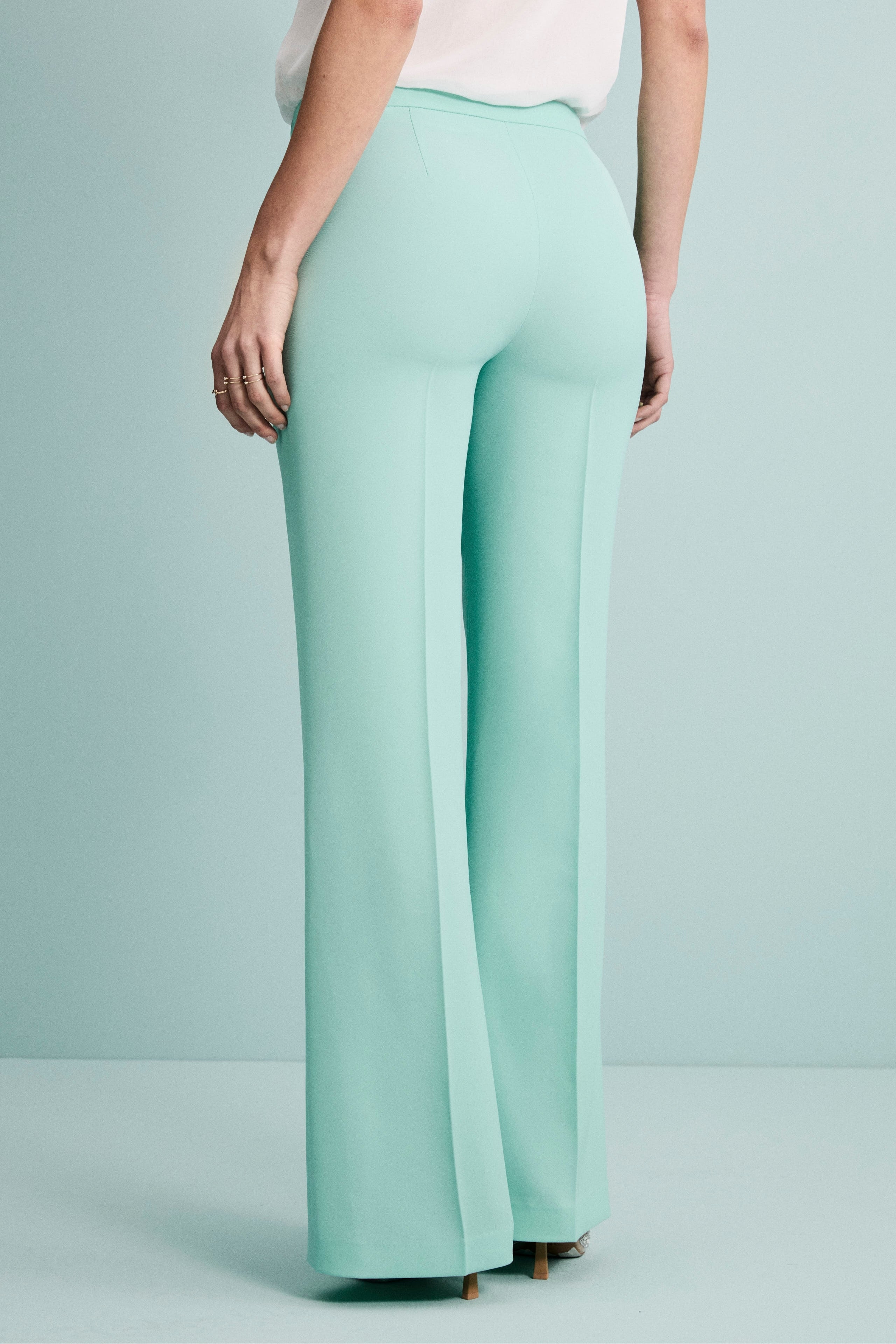 Pantalone Twill a Palazzo con Pieghe - ACQUA