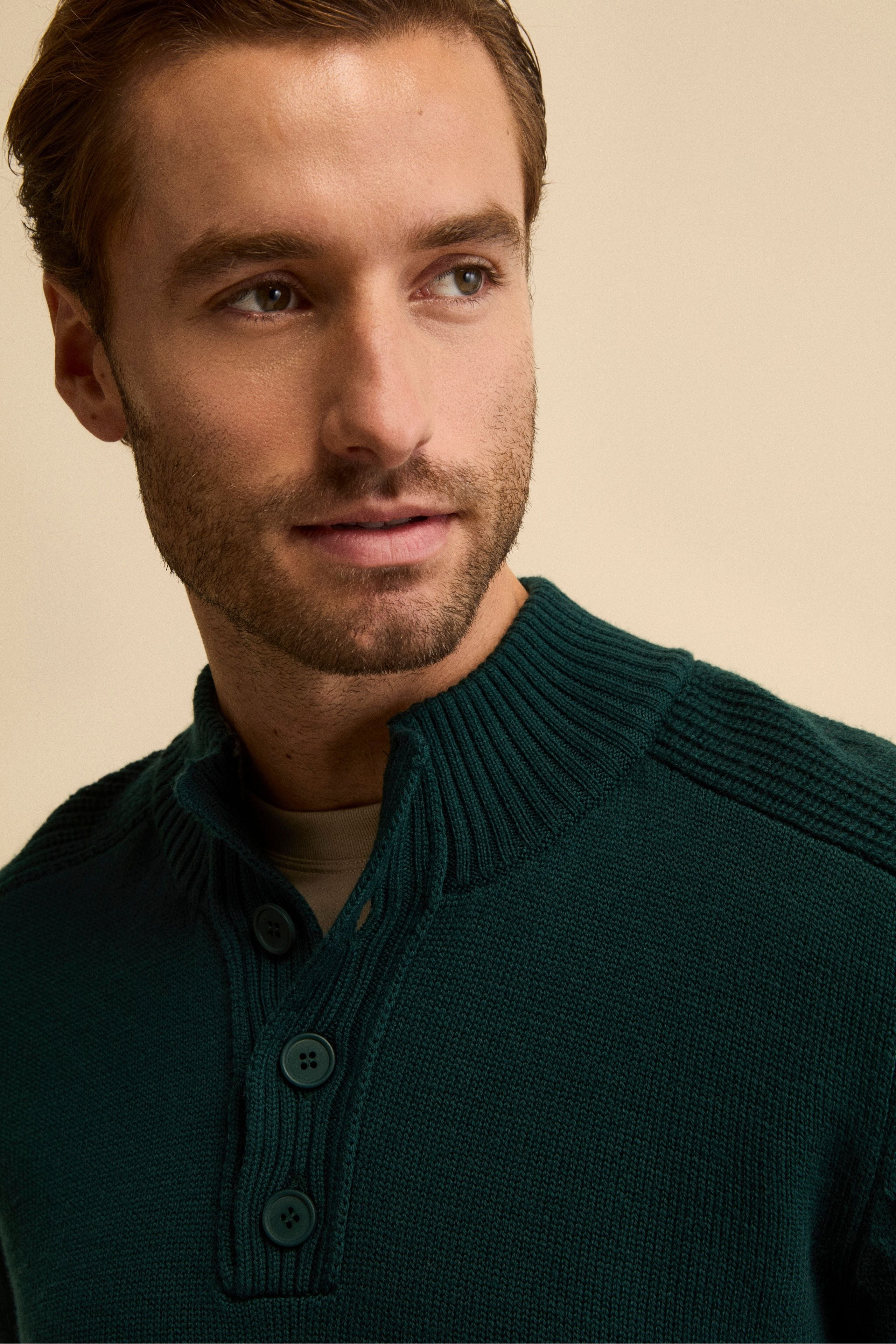 Lupetto con Bottoni in Lana Vergine Mouliné - VERDE