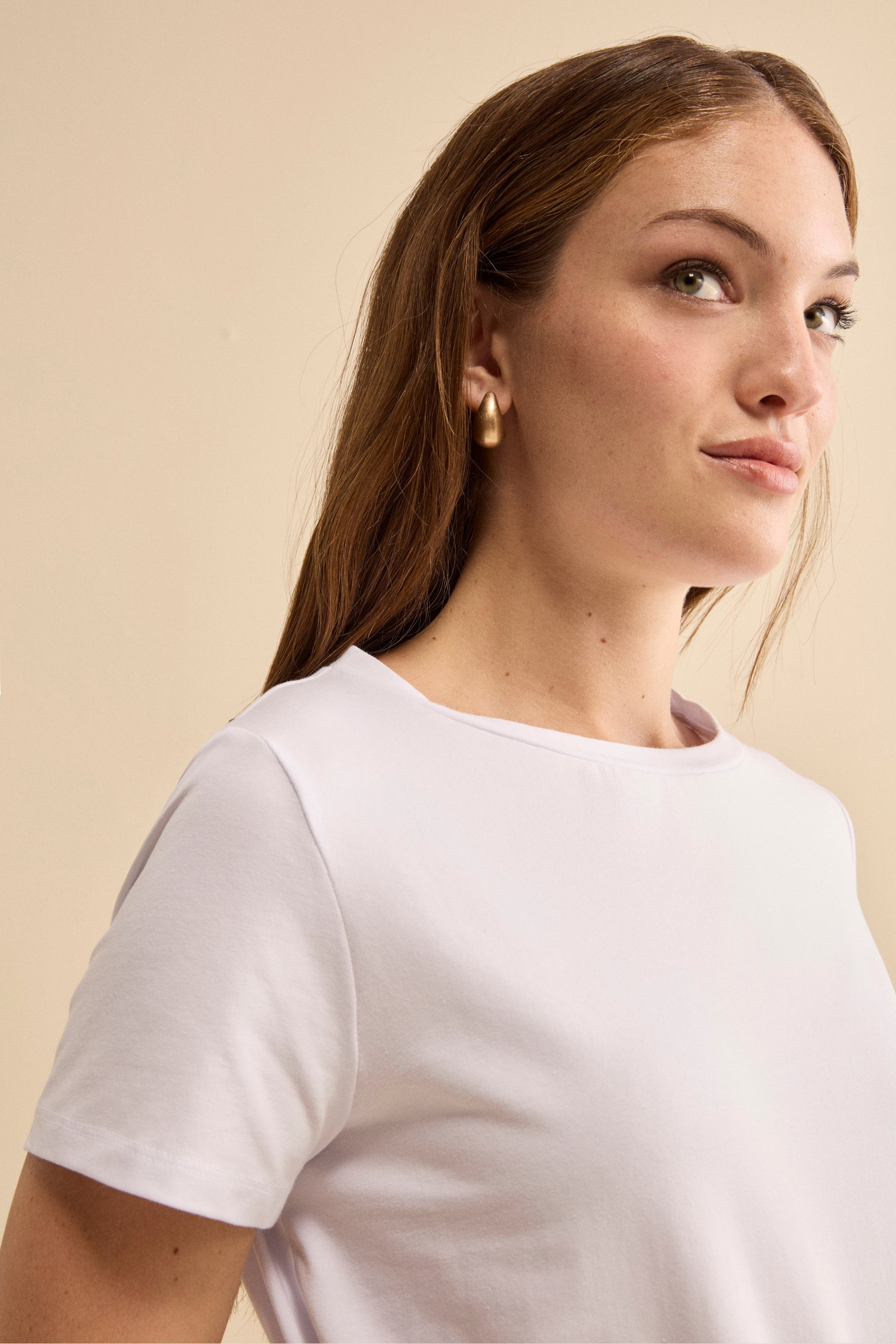 T-Shirt Girocollo in Cotone Elasticizzato - BIANCO