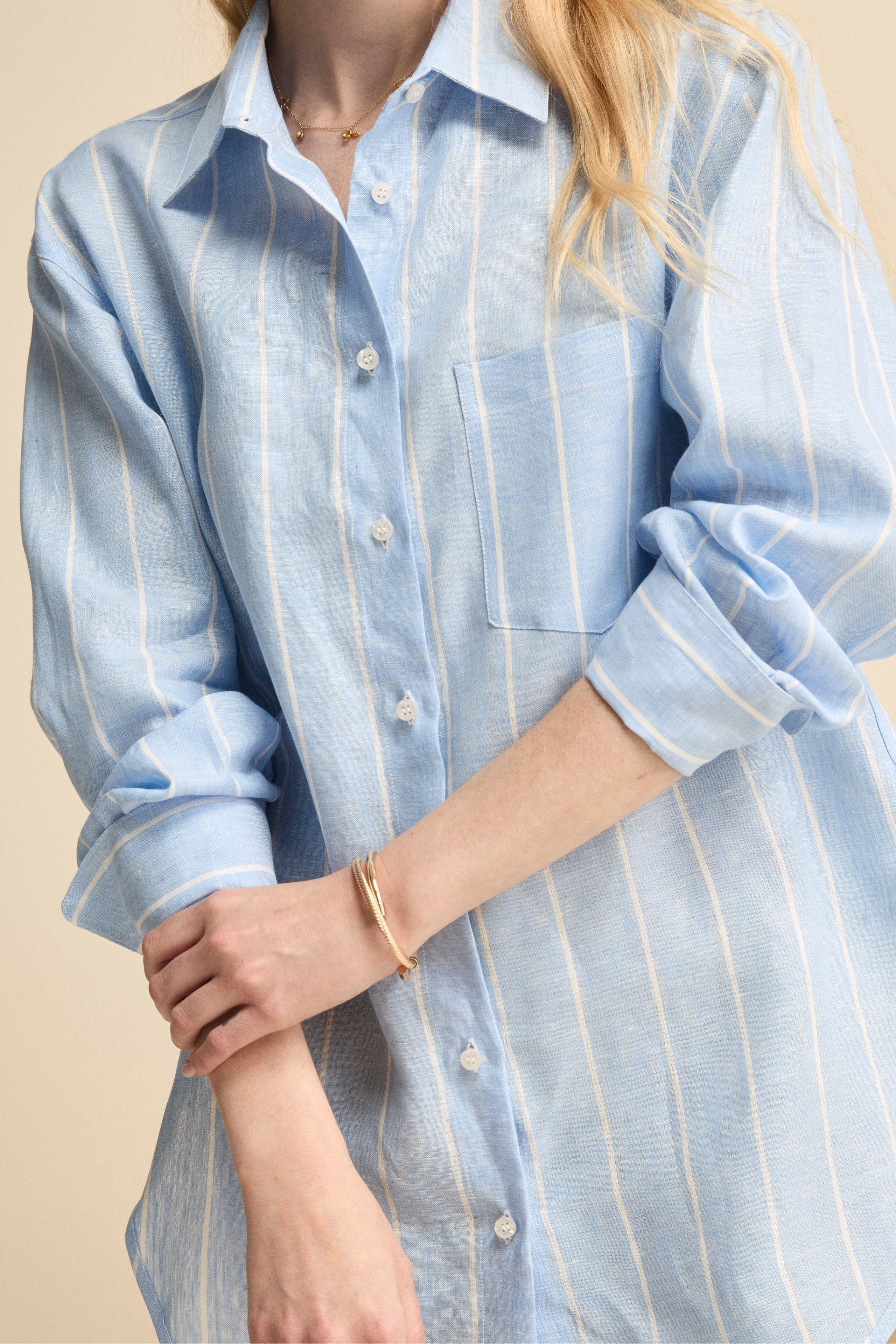 Camicia Over in Lino con Taschino - AZZURRO RIGATO