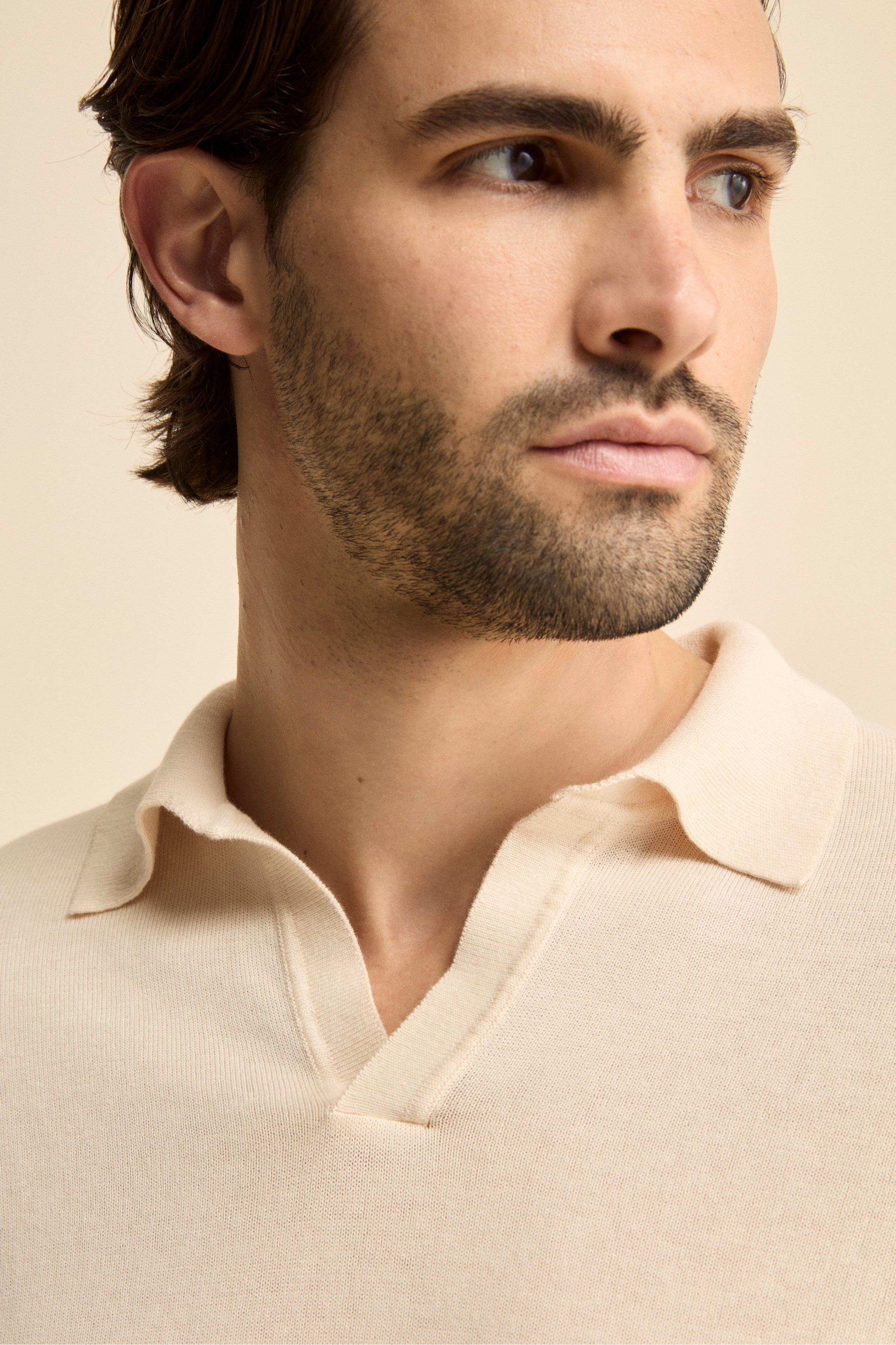 Polo in Maglia di Cotone Crêpe - LATTE