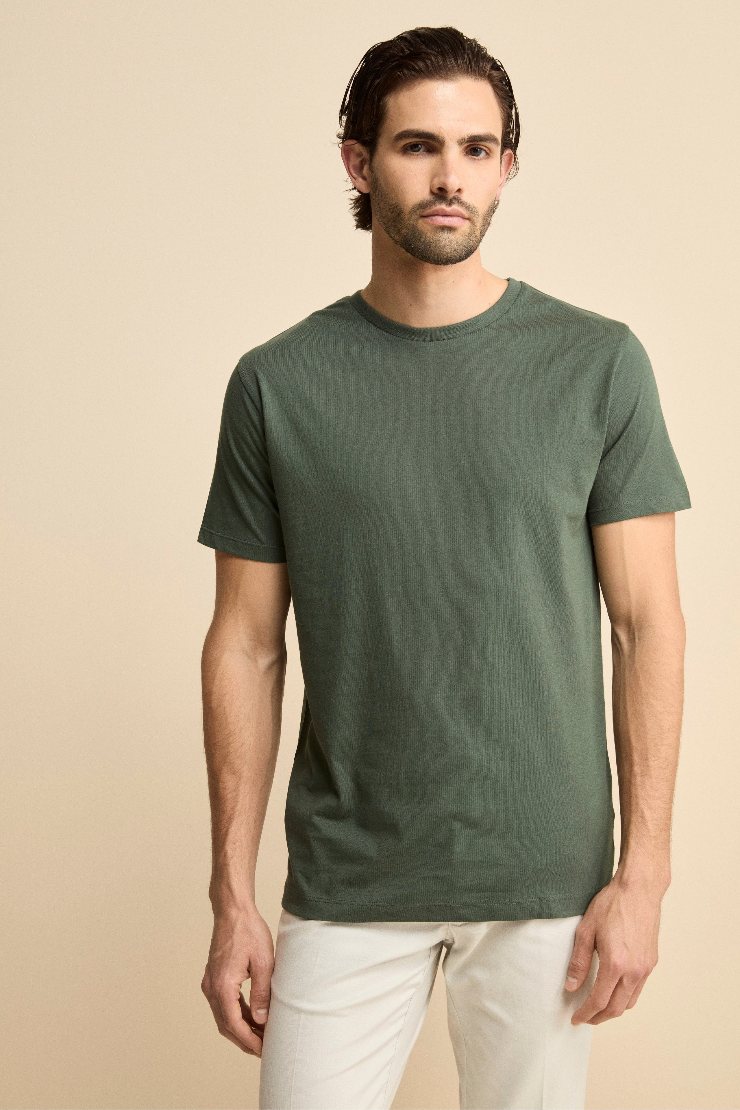 T-Shirt Girocollo Slim Fit in Cotone Supima - VERDE