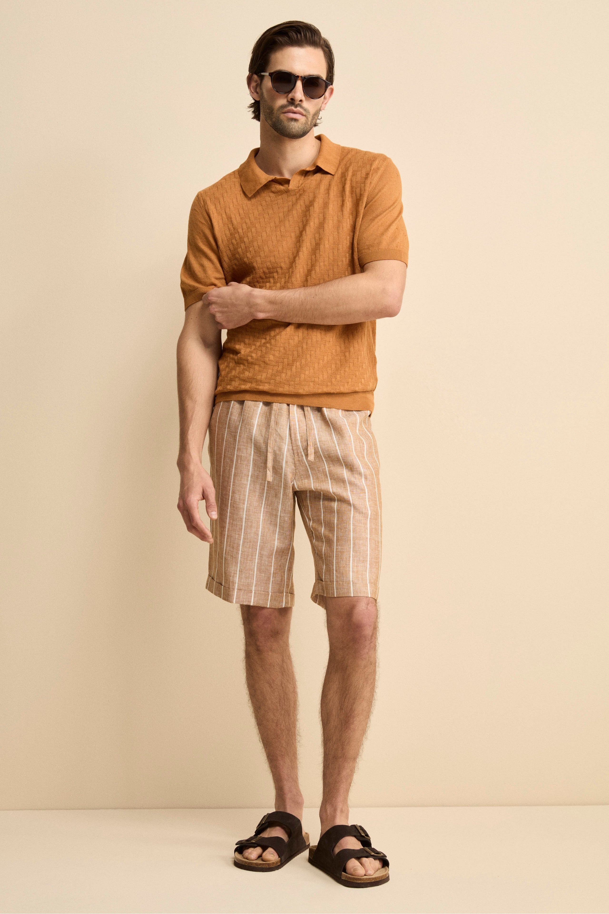 Bermuda in Lino con Coulisse - MARRONE RIGATO